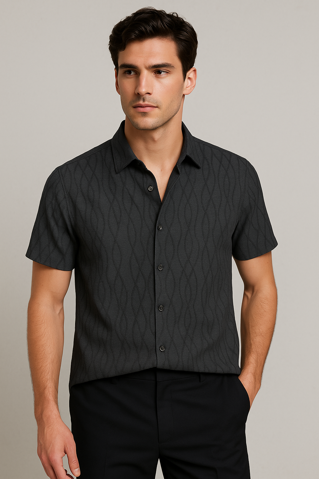 Camisas Para Hombre Soft Touch Jacquard B55361 Negro