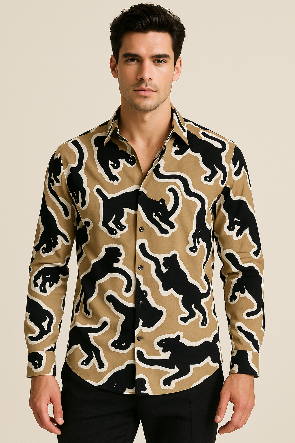 Camisas Para Hombre Estampado De Arte B55503 Kaki