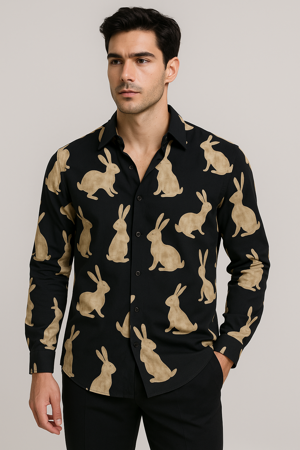 Camisas Para Hombre Estampado Artística B55506 Negro