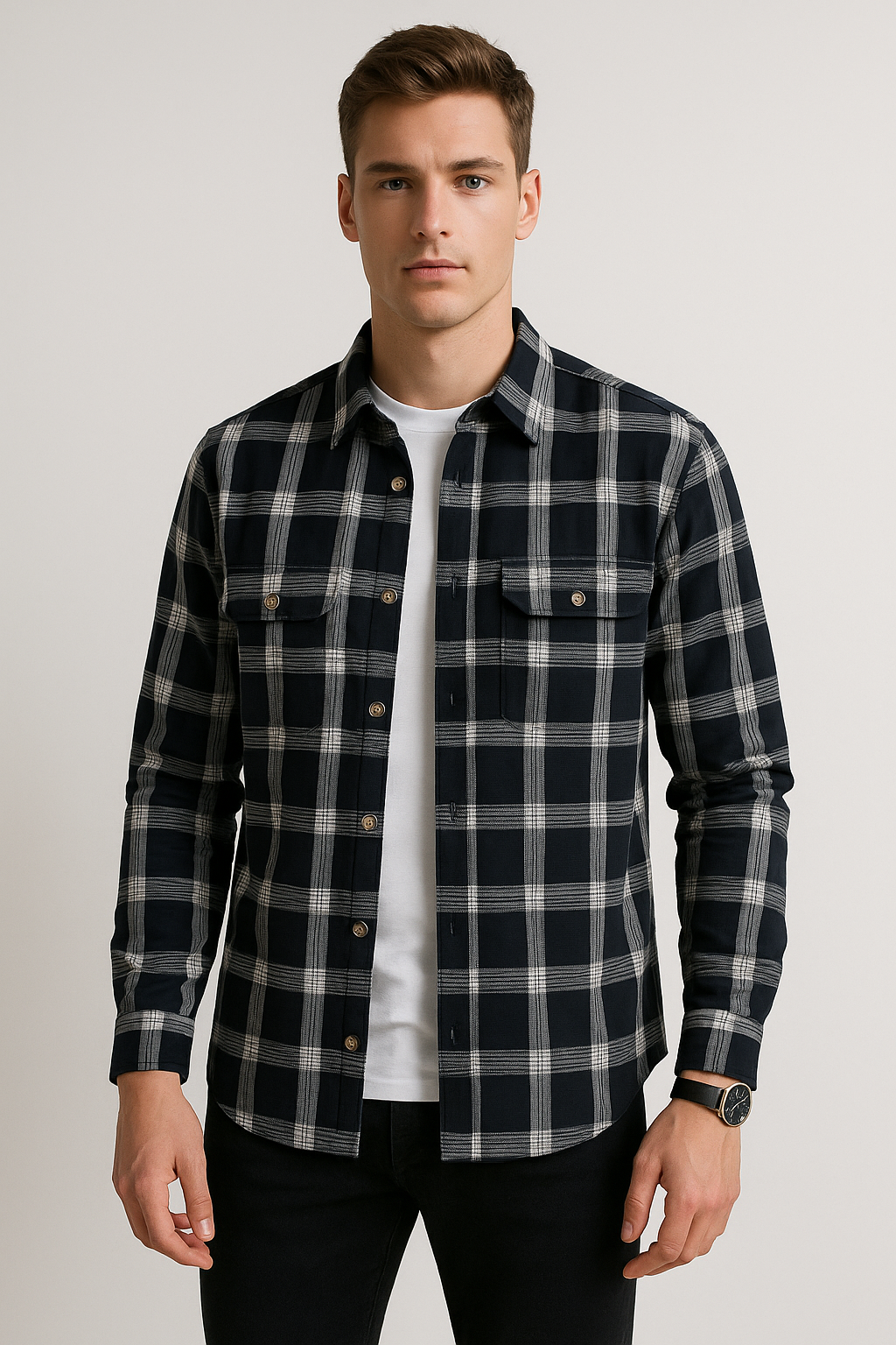 Camisolas Para Hombre Jacquard De Cuadros B55329 Negro