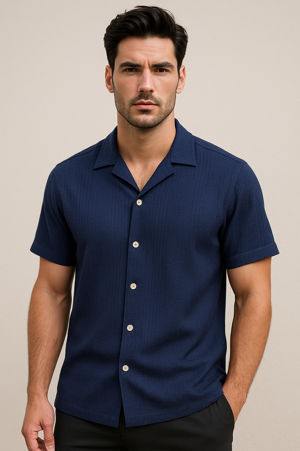 Camisas Para Hombre Jacquard Relaxed Fit B51363 Marino