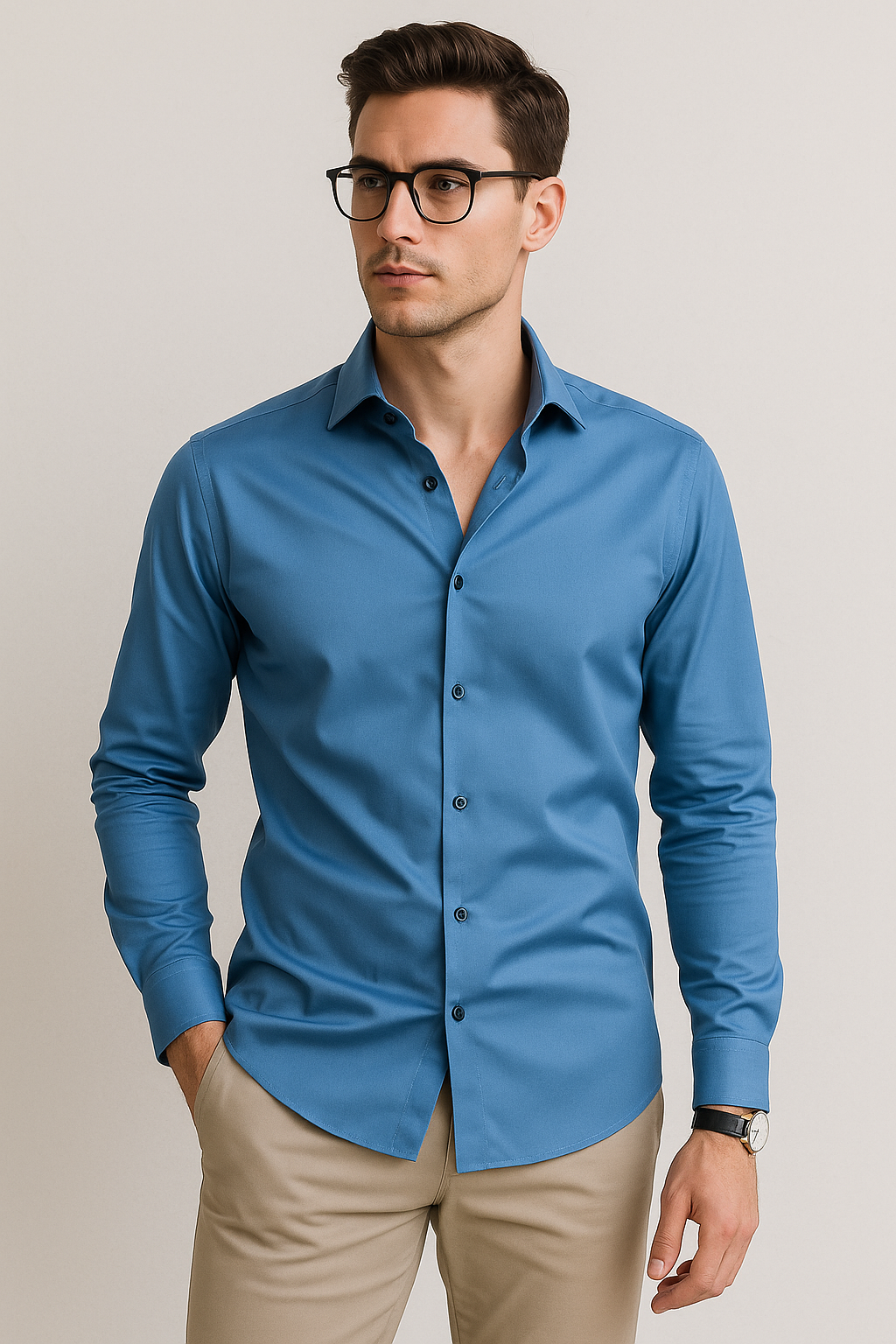 Camisas Para Hombre Satinada Stretch Formal BPOPSS Azul