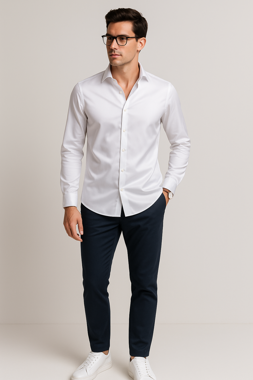 Camisas Para Hombre Satinada Stretch Formal BPOPSS Blanco