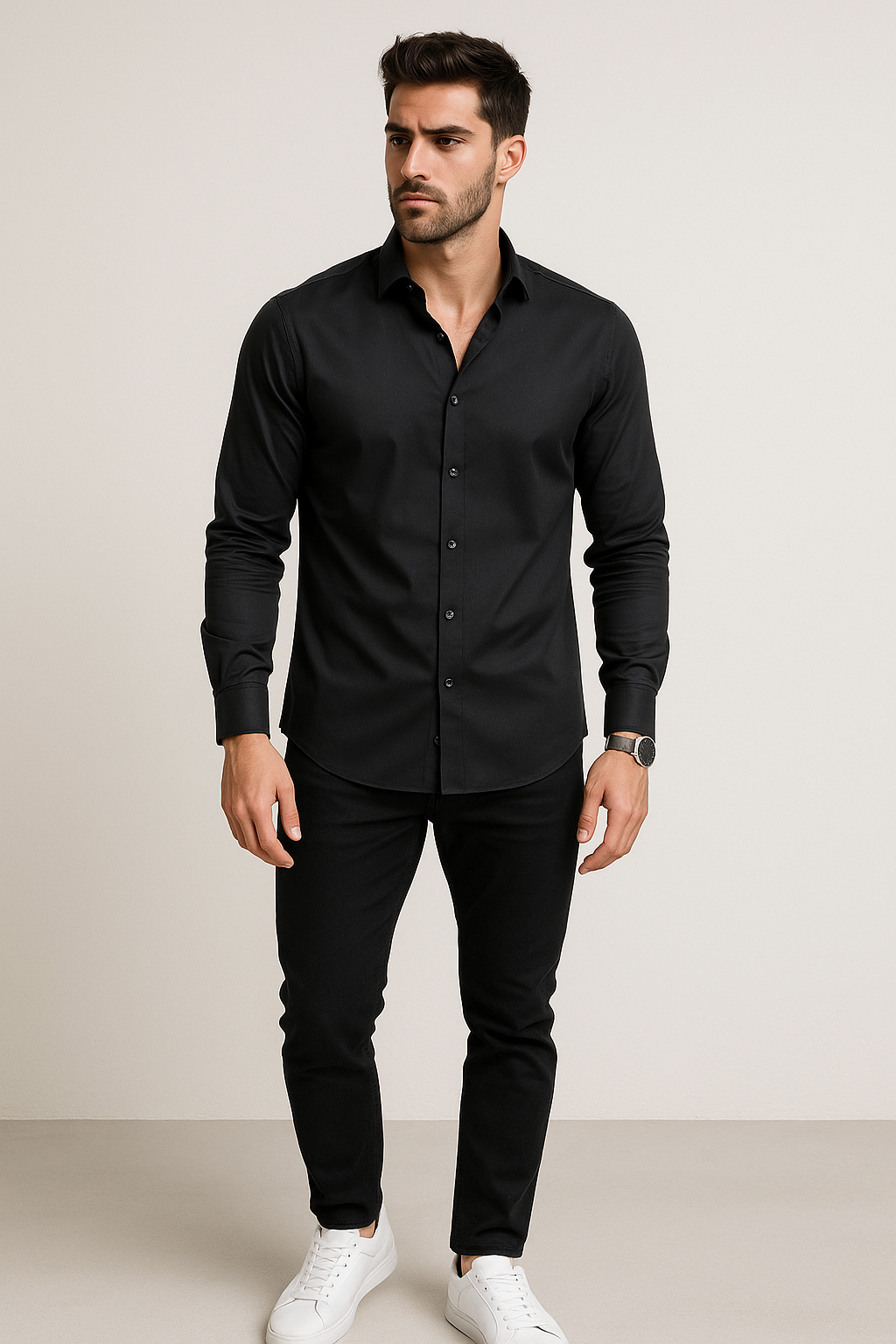 Camisas Para Hombre Satinada Stretch Formal BPOPSS Negro