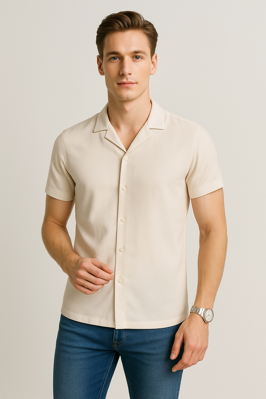 Camisas Para Hombre Relaxed Fit Ligera B51351 Beige