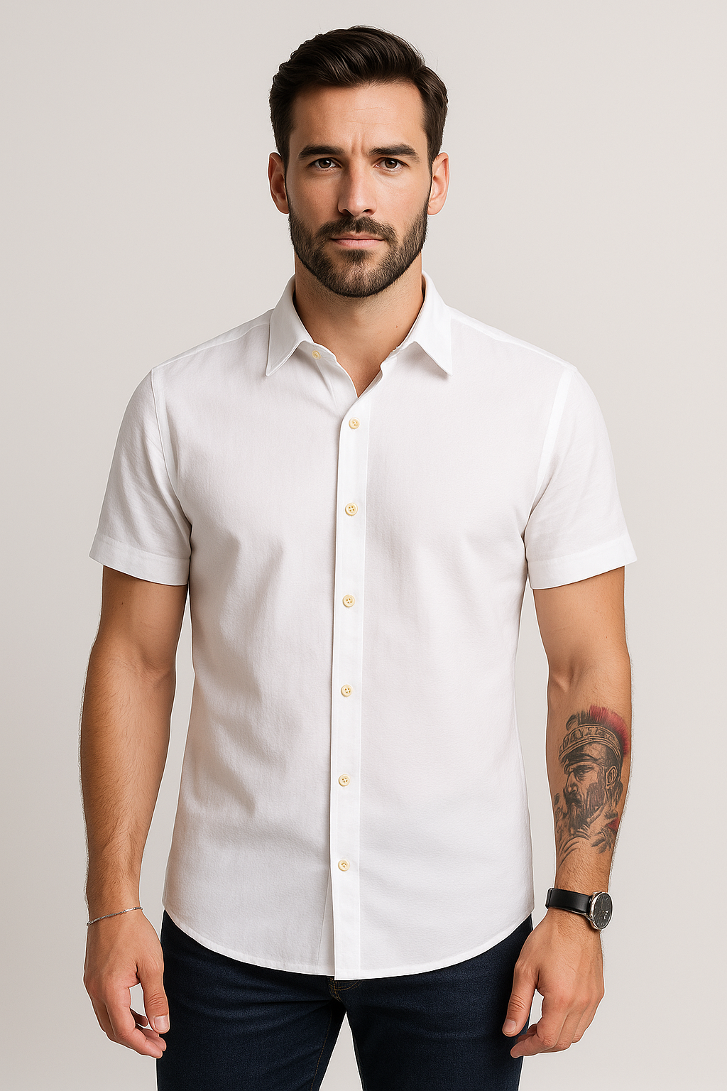 Camisas Para Hombre Regular Fit Recta Básica B51352 Blanco