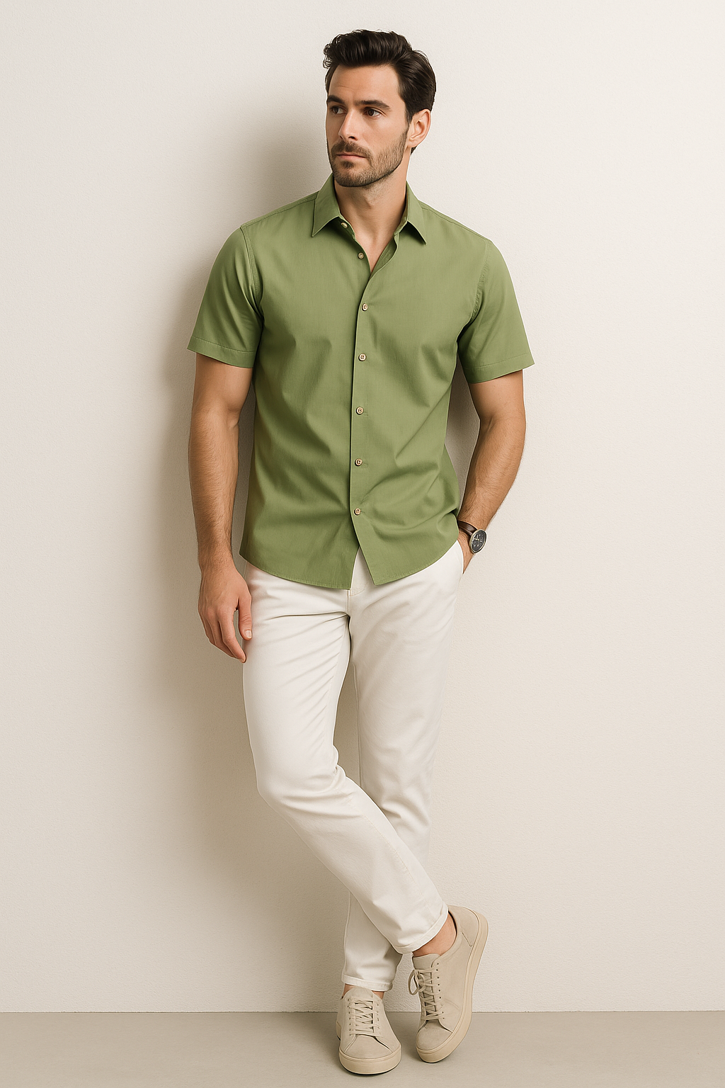 Camisas Para Hombre Regular Fit Recta B51352 Olivo