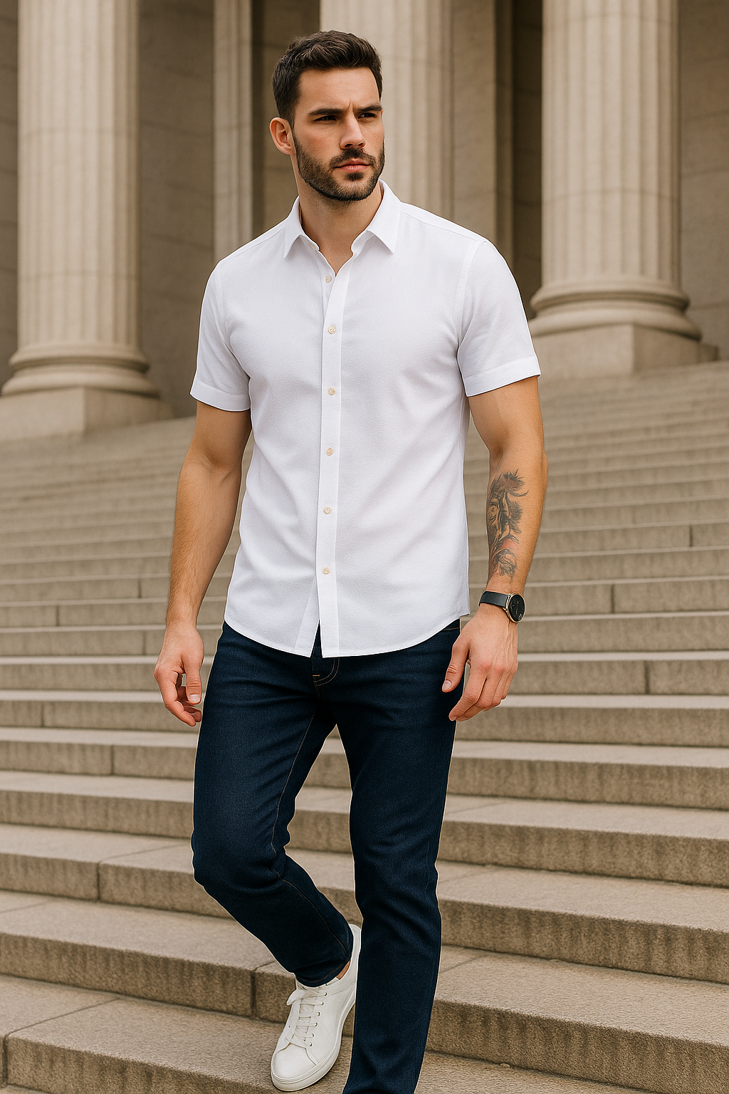Camisas Para Hombre Regular Fit Recta Básica B51352 Blanco