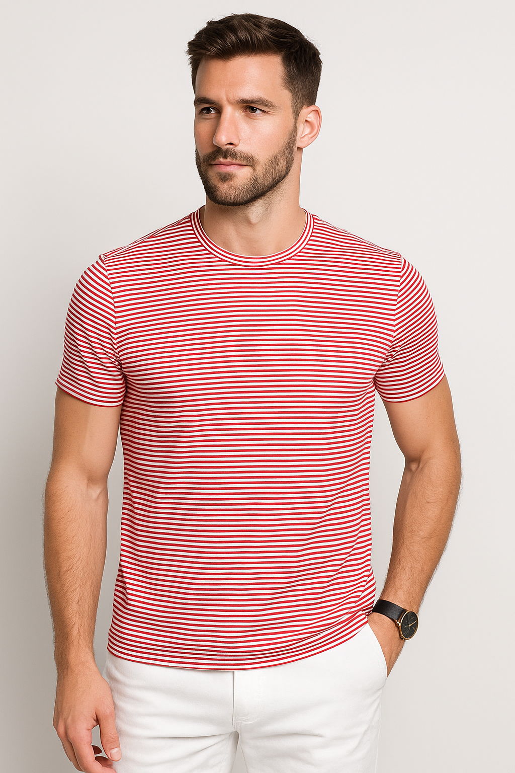 Playeras Para Hombre De Manga Corta Con Estampado De Micro Rayas A41111 Rojo