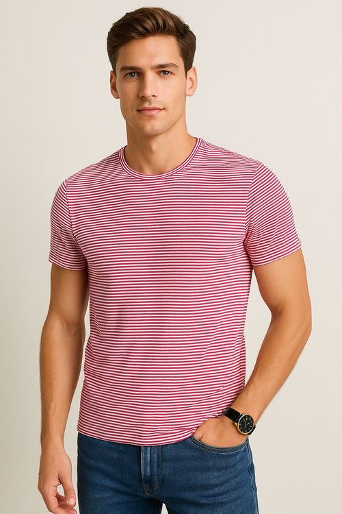 Playeras Para Hombre De Manga Corta Con Estampado De Micro Rayas A41111 Fiusha