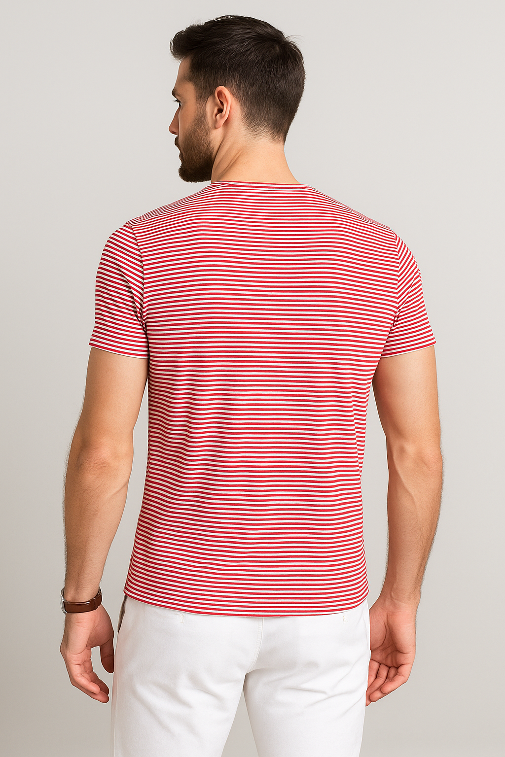 Playeras Para Hombre De Manga Corta Con Estampado De Micro Rayas A41111 Rojo