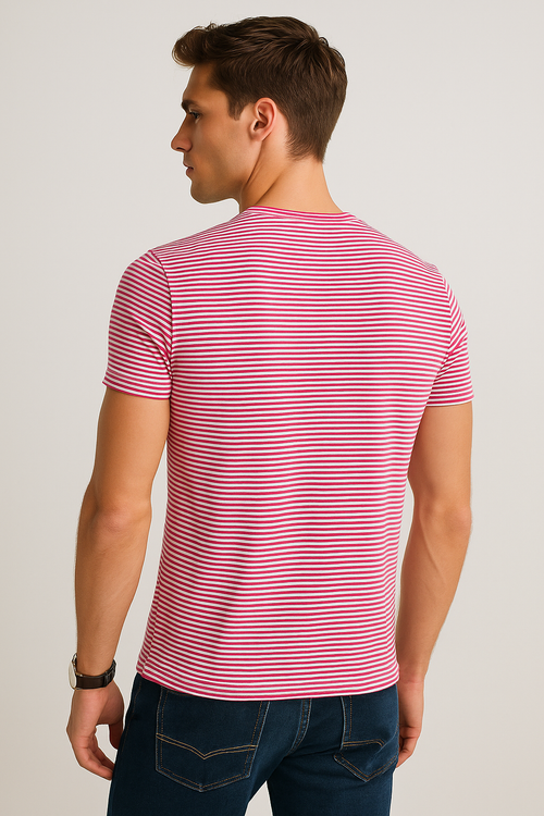 Playeras Para Hombre De Manga Corta Con Estampado De Micro Rayas A41111 Fiusha