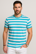 Playeras Para Hombre De Manga Corta Con Estampado De Rayas A41112 Aqua