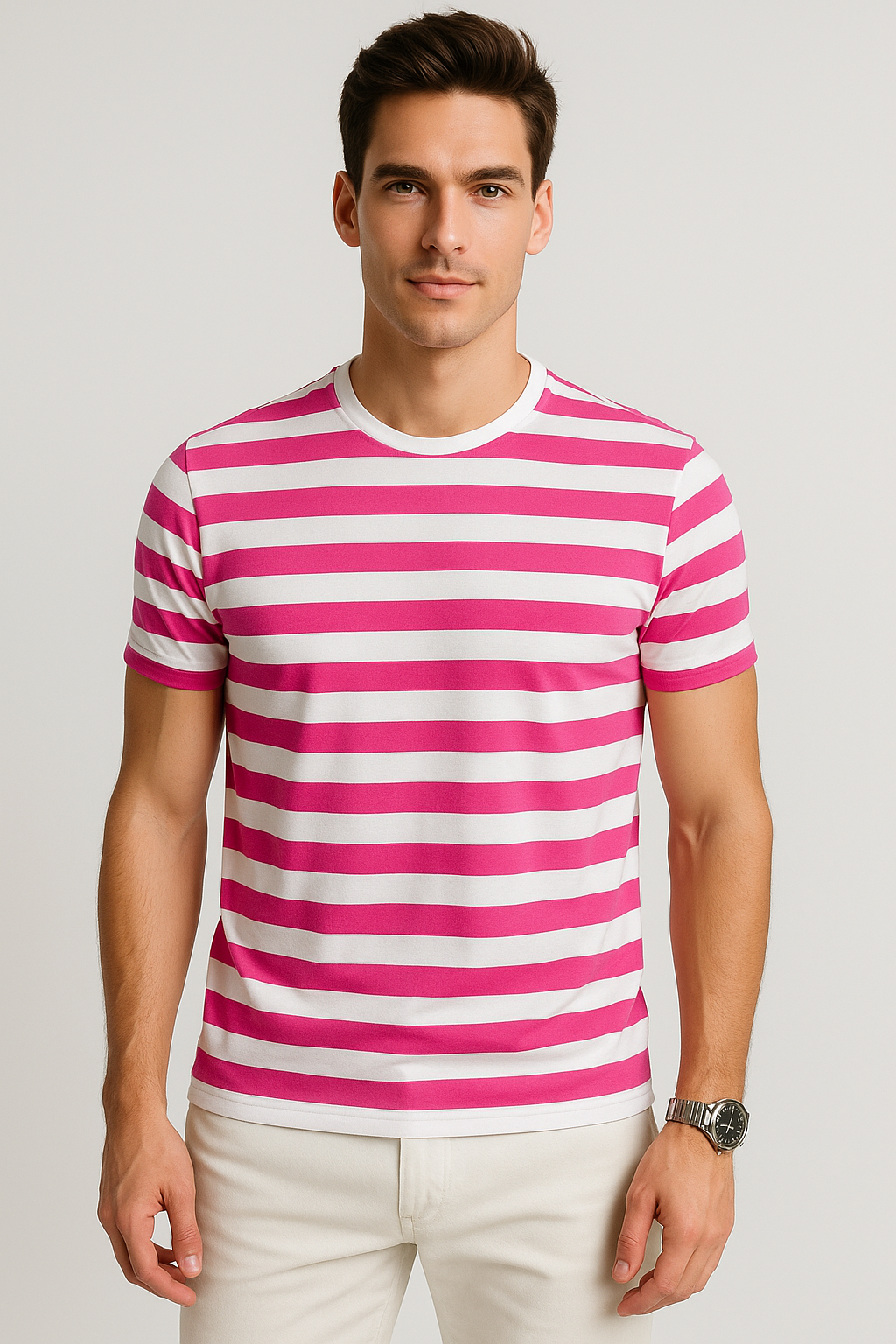 Playeras Para Hombre De Manga Corta Con Estampado De Rayas A41112 Fiusha