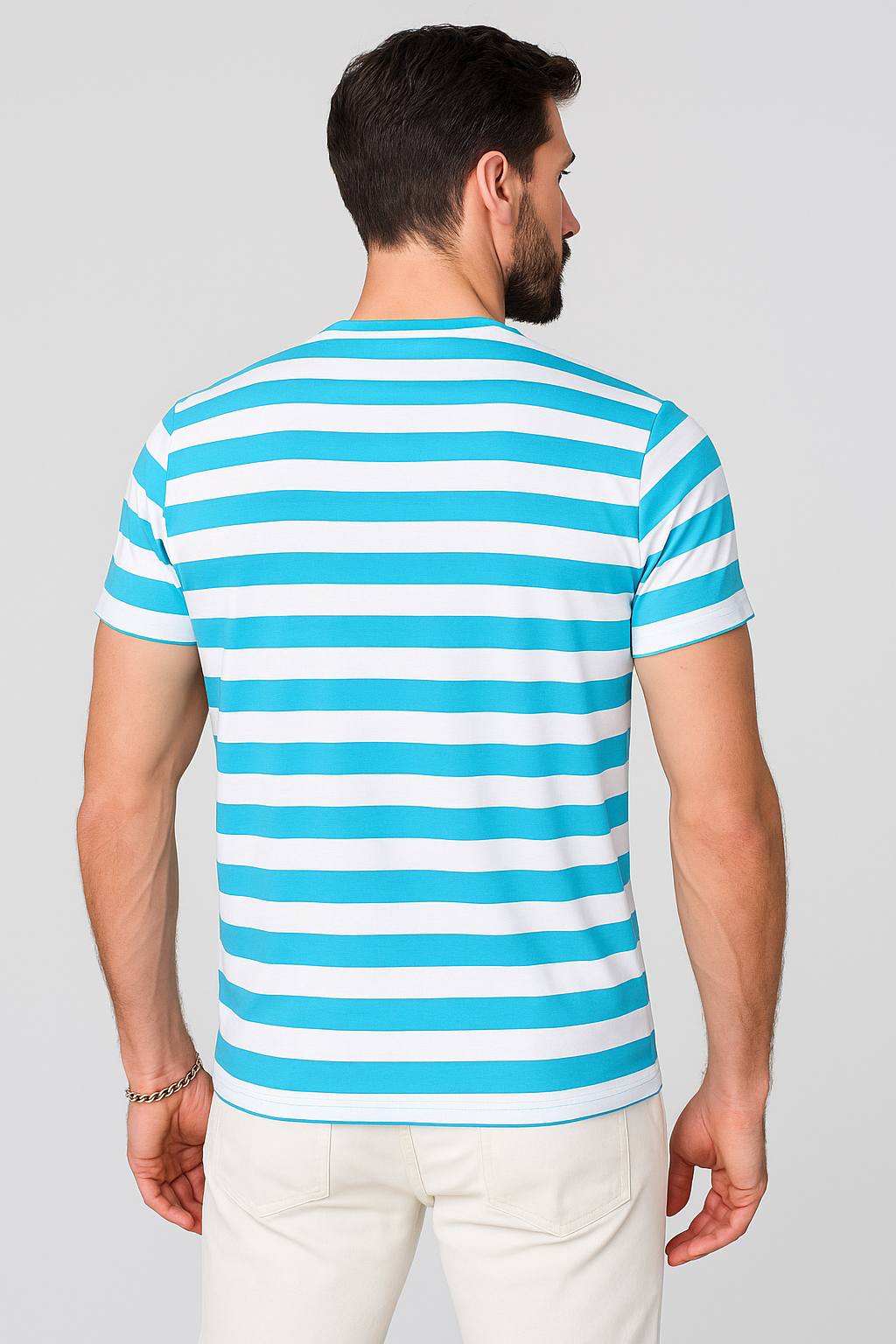 Playeras Para Hombre De Manga Corta Con Estampado De Rayas A41112 Aqua