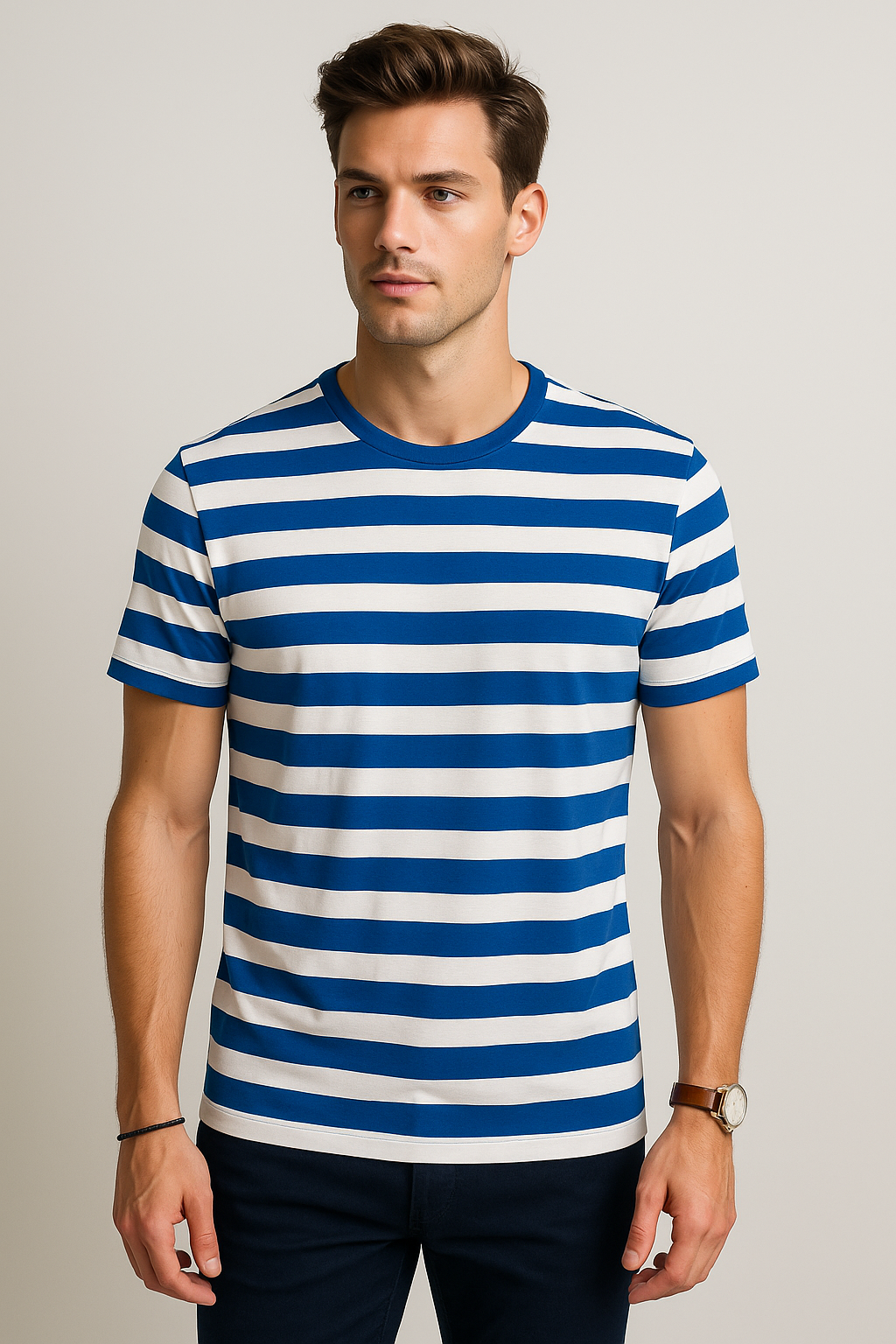 Playeras Para Hombre De Manga Corta Con Estampado De Rayas A41112 Azul