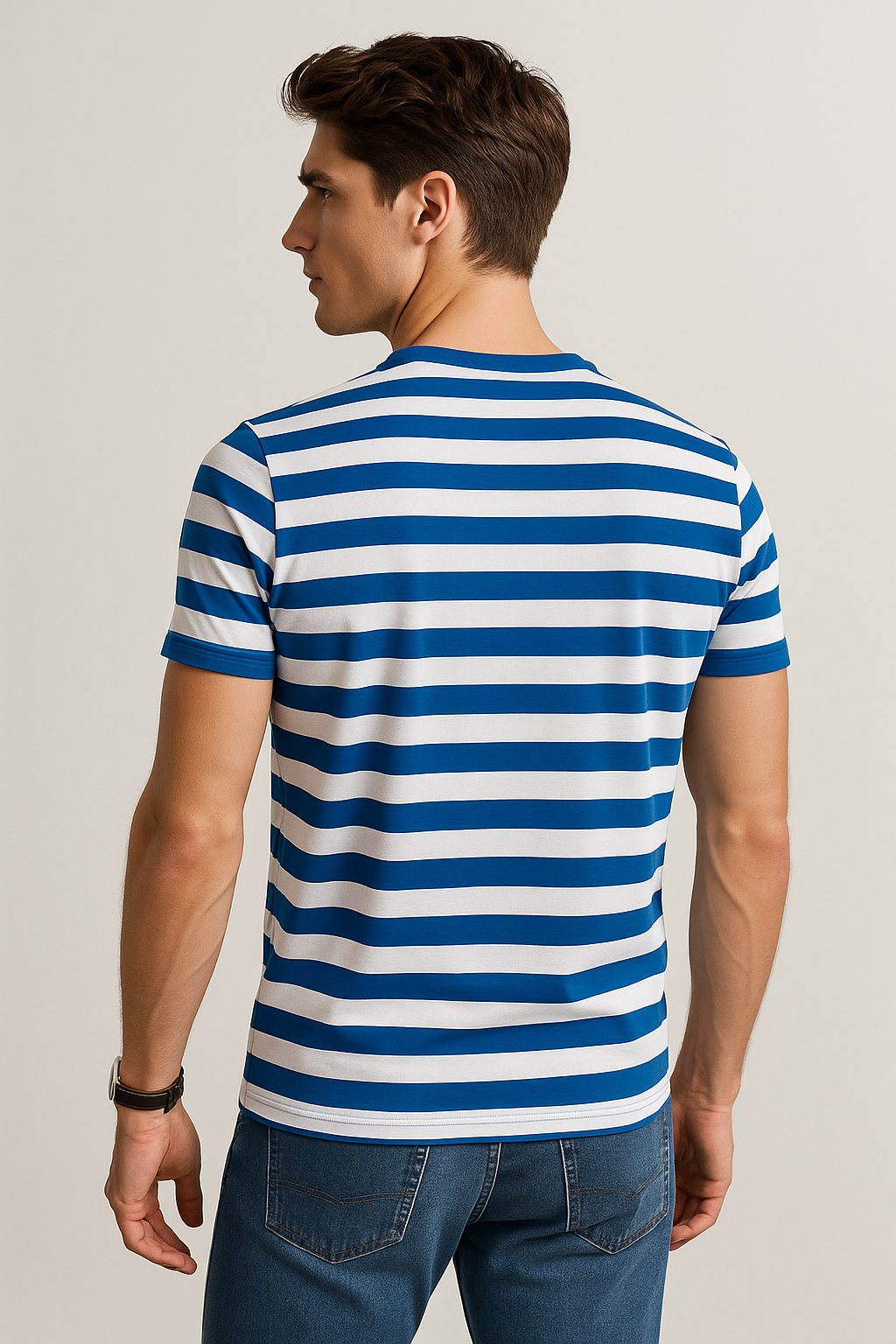 Playeras Para Hombre De Manga Corta Con Estampado De Rayas A41112 Azul