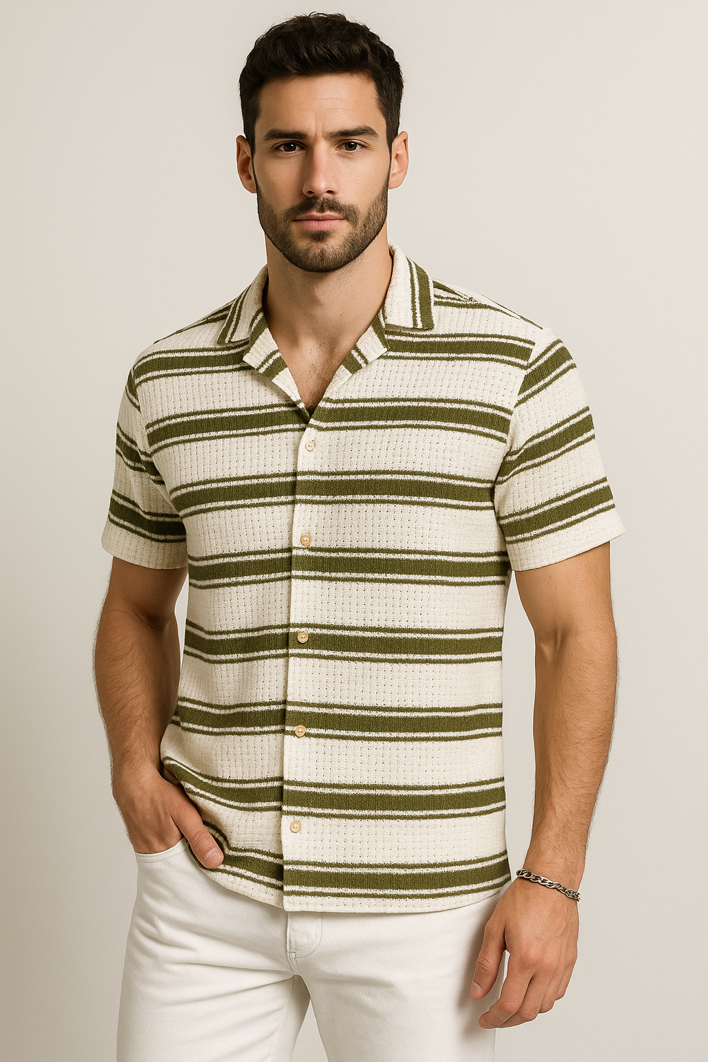Camisas Para Hombre Crochet Vertical B51369 Olivo