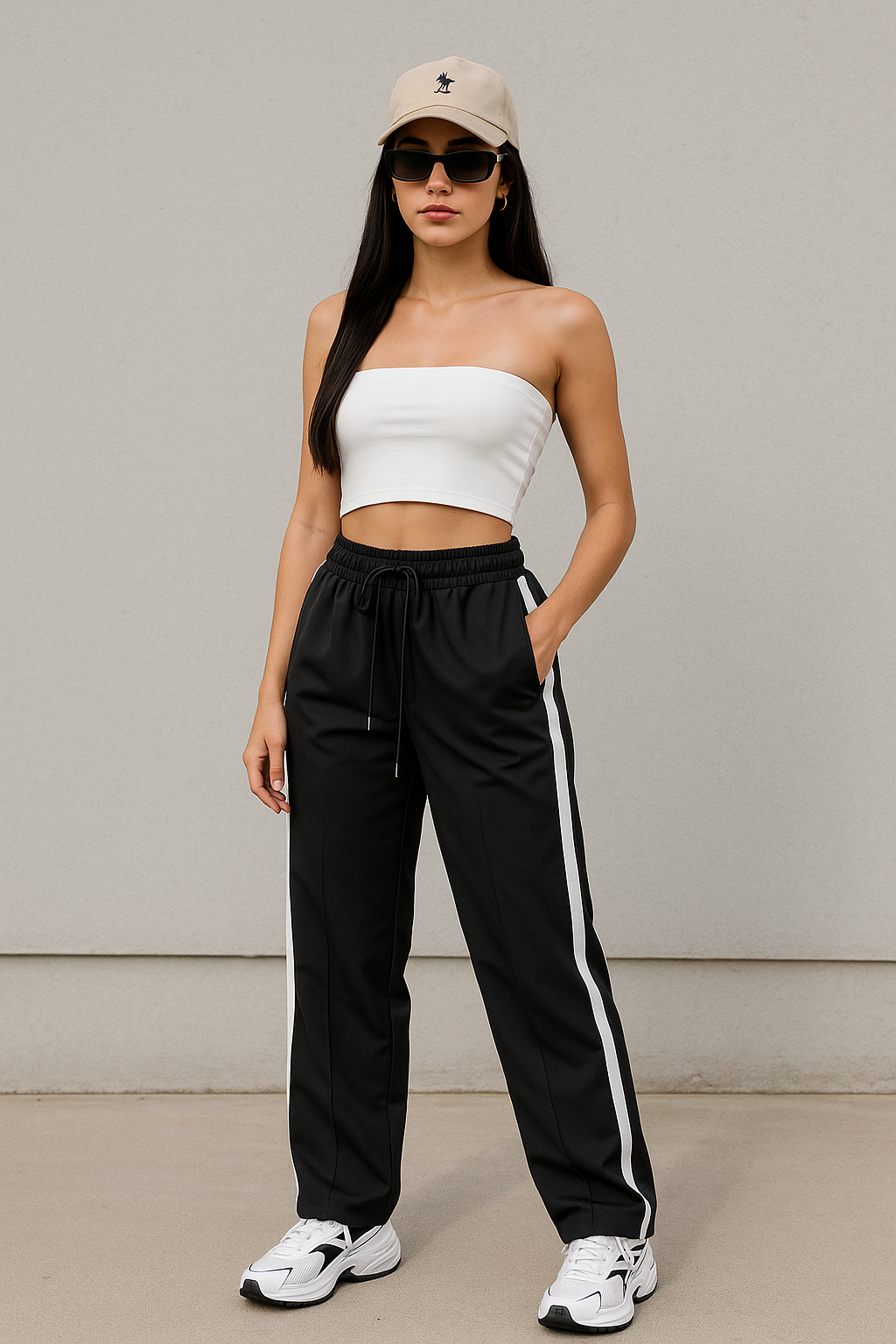 Pantalones Para Mujer Banda Lateral Con Jareta W53106 Negro