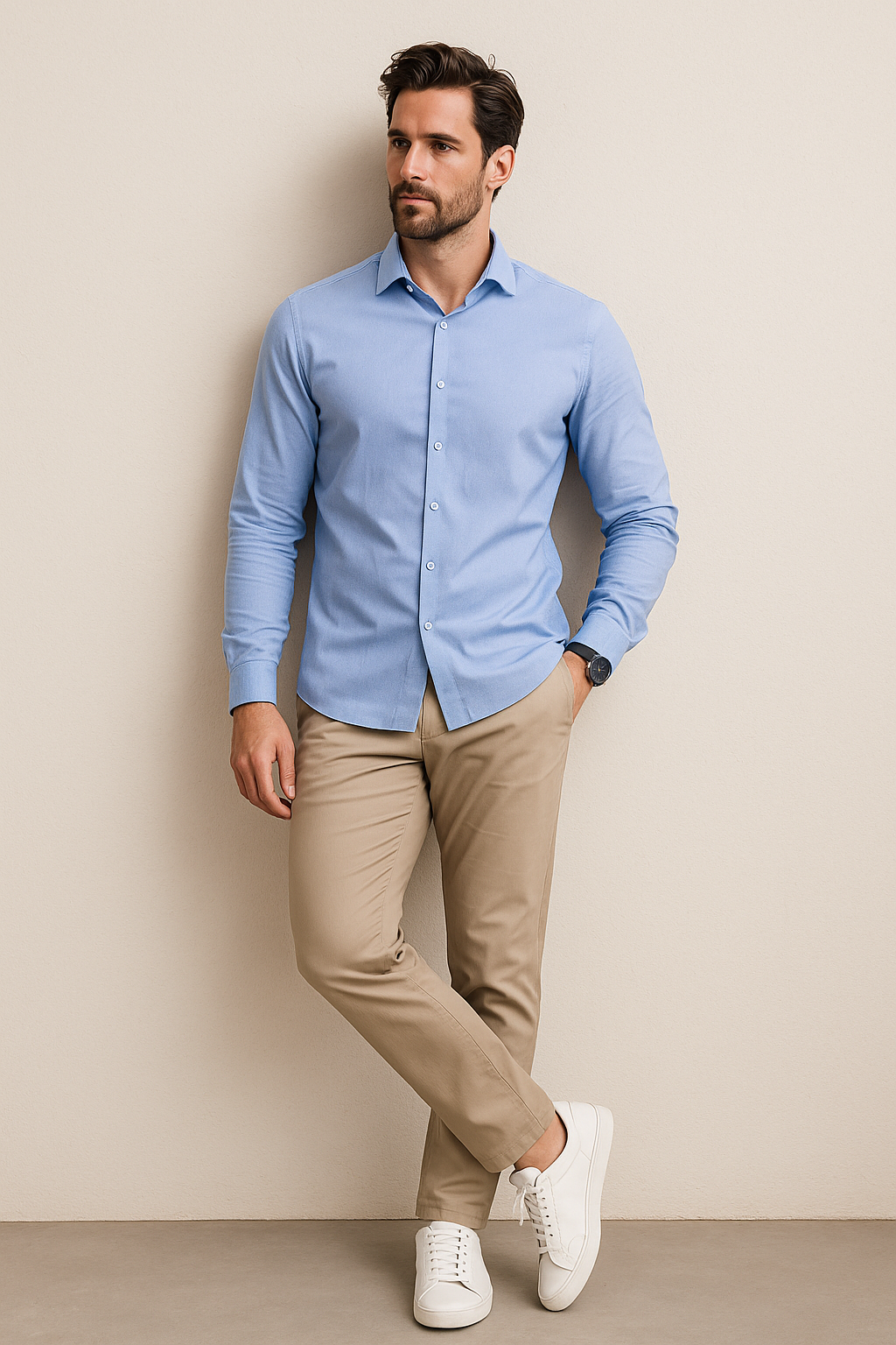 Camisas Para Hombre Regular Fit Stretch B51301 Azul