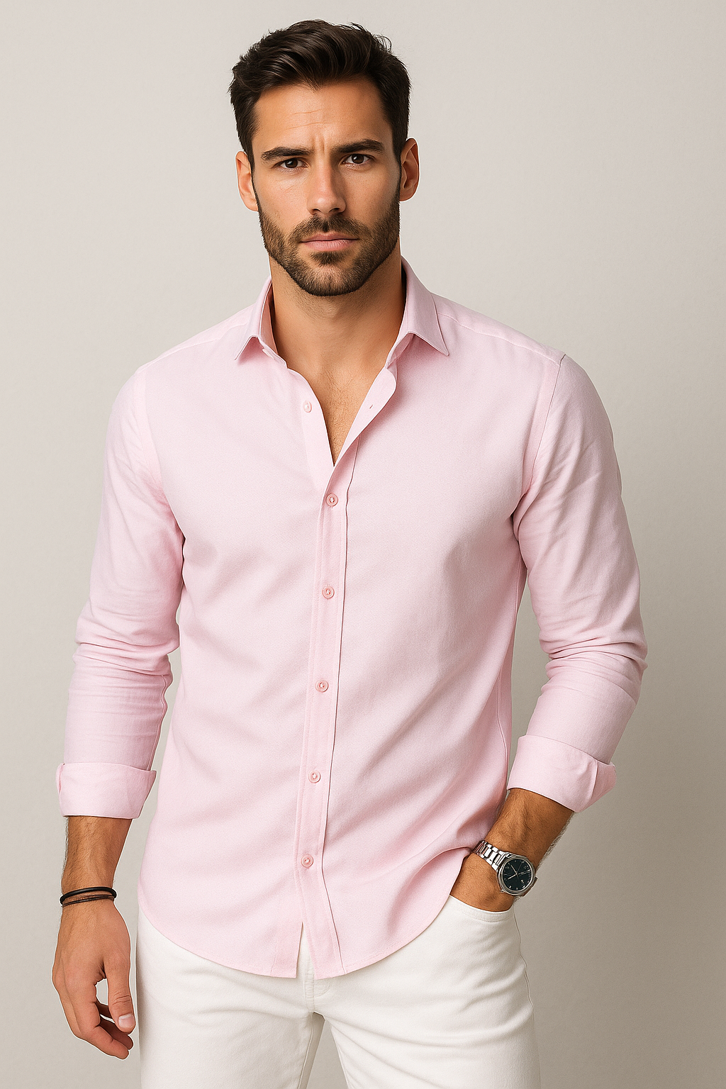 Camisas Para Hombre Regular Fit Stretch B51301 Rosa