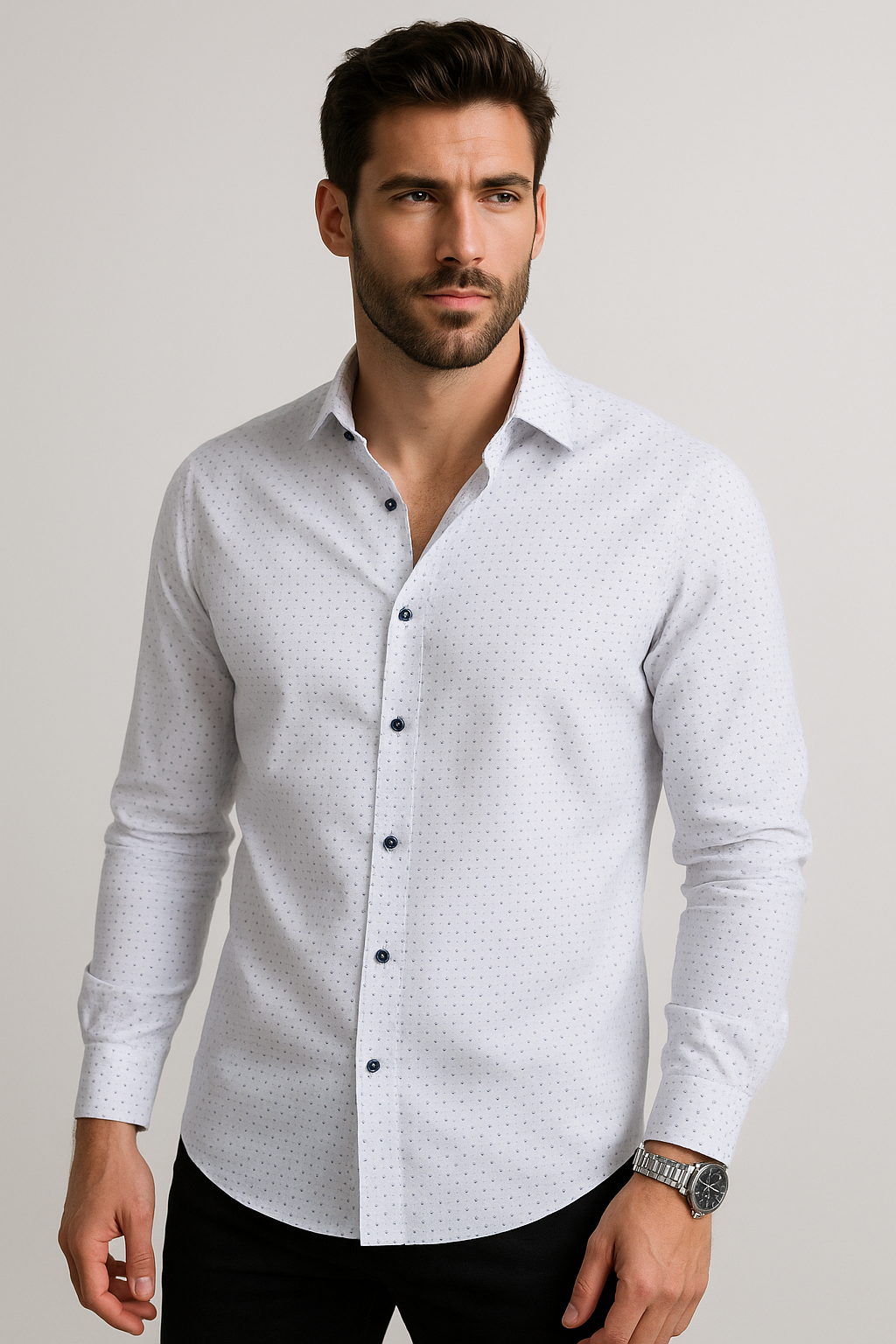 Camisas Para Hombre Slim Fit Microcuadros B51312 Blanco