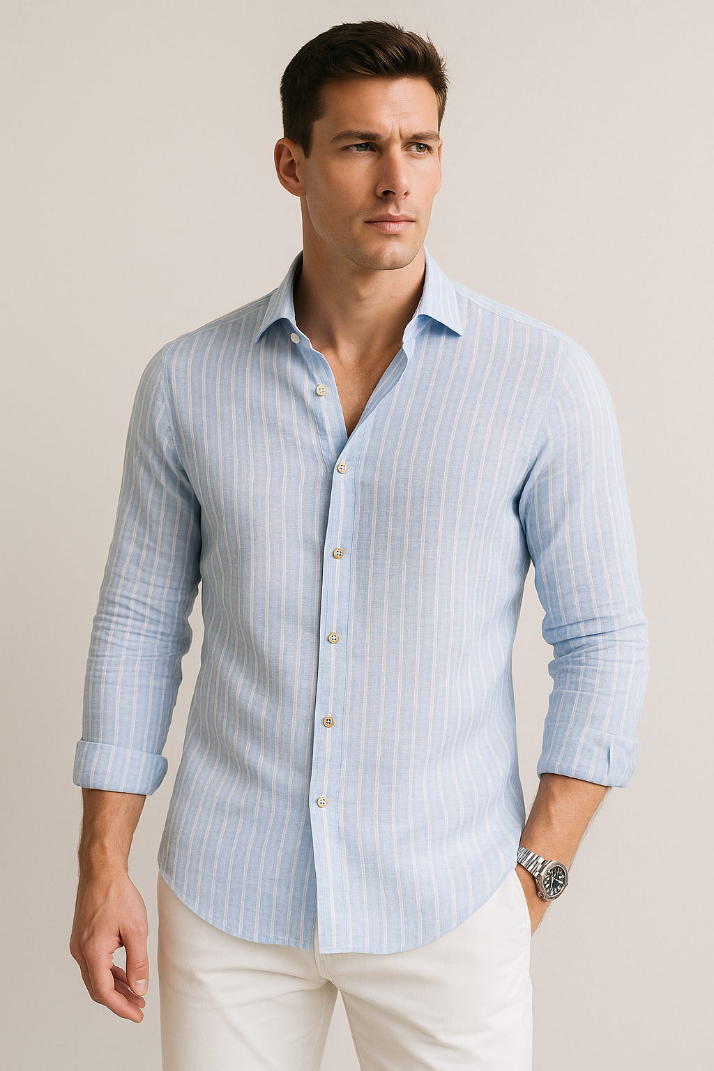 Camisas Para Hombre Tipo Lino Rayas B51323 Azul