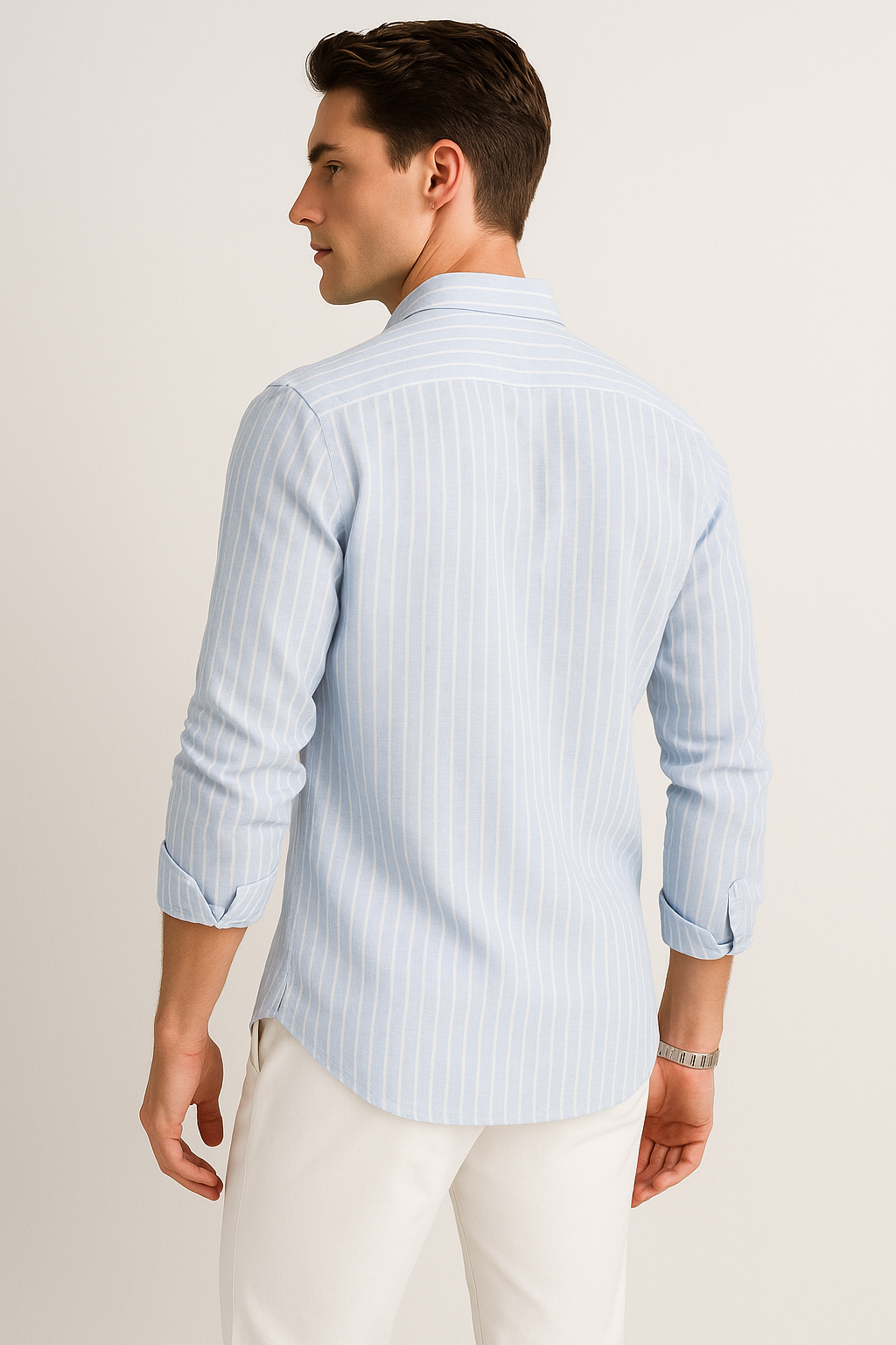 Camisas Para Hombre Tipo Lino Rayas B51323 Azul