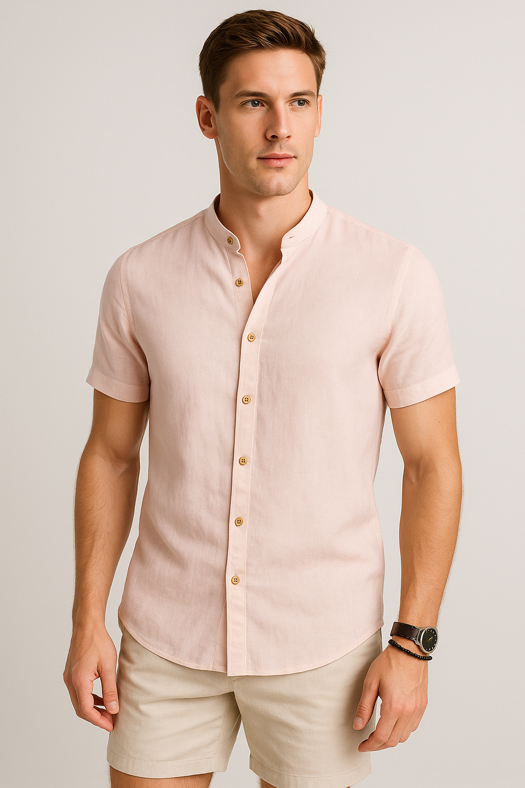 Camisas Para Hombre Relaxed Fit Lino B51373 Rosa Palo