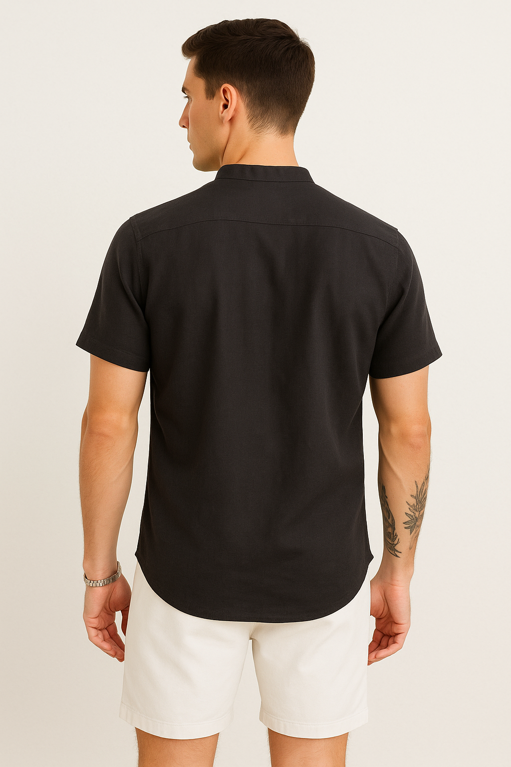 Camisas Para Hombre Lino Cuello Mao B51373 Negro