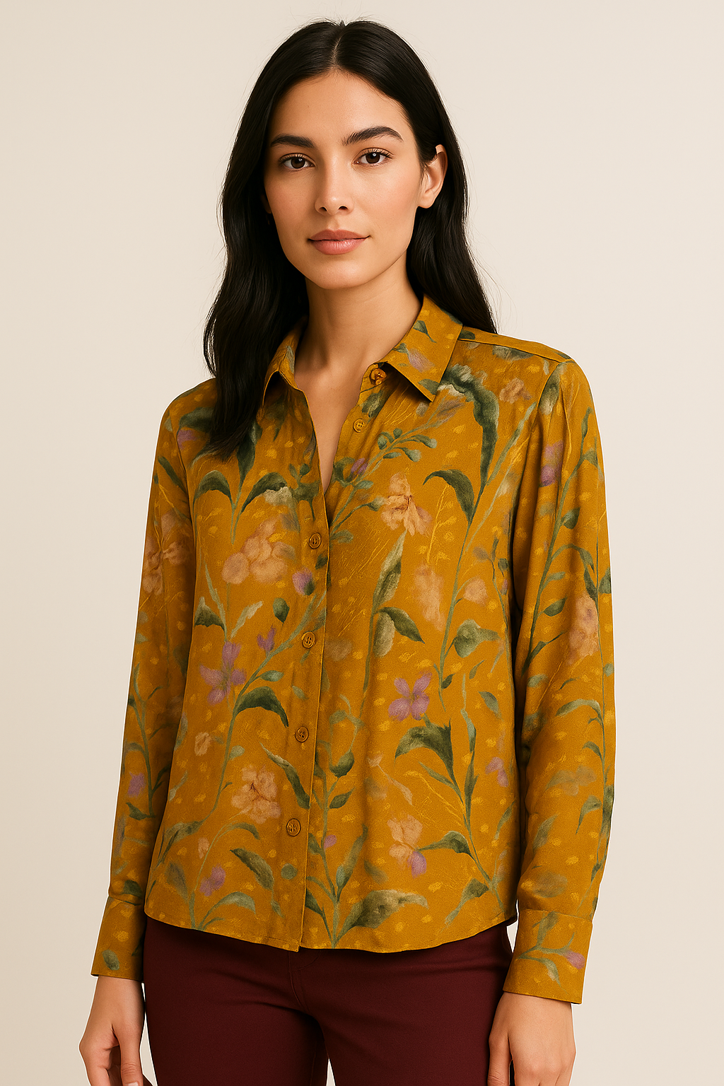 Blusas Para Mujer Camisera Jacquard Floreada N53101 Unico