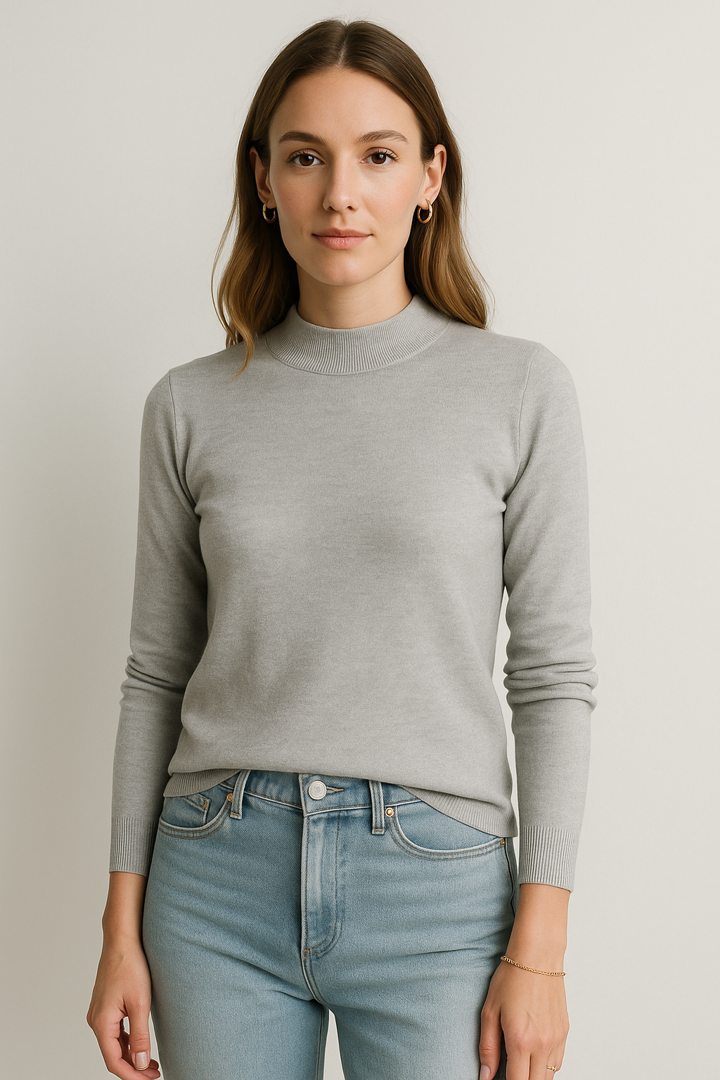 Sueteres Para Mujer Liso De Cuello Alto O43202 Gris