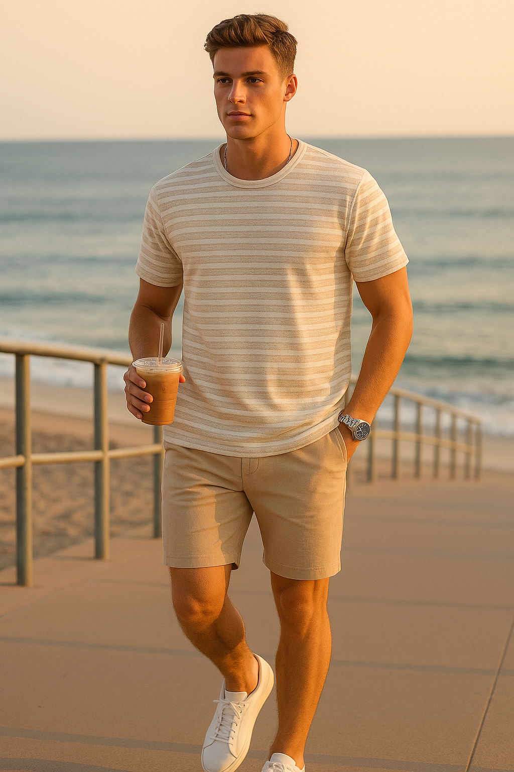 Playeras Para Hombre Comoda Ligera A51306 Beige