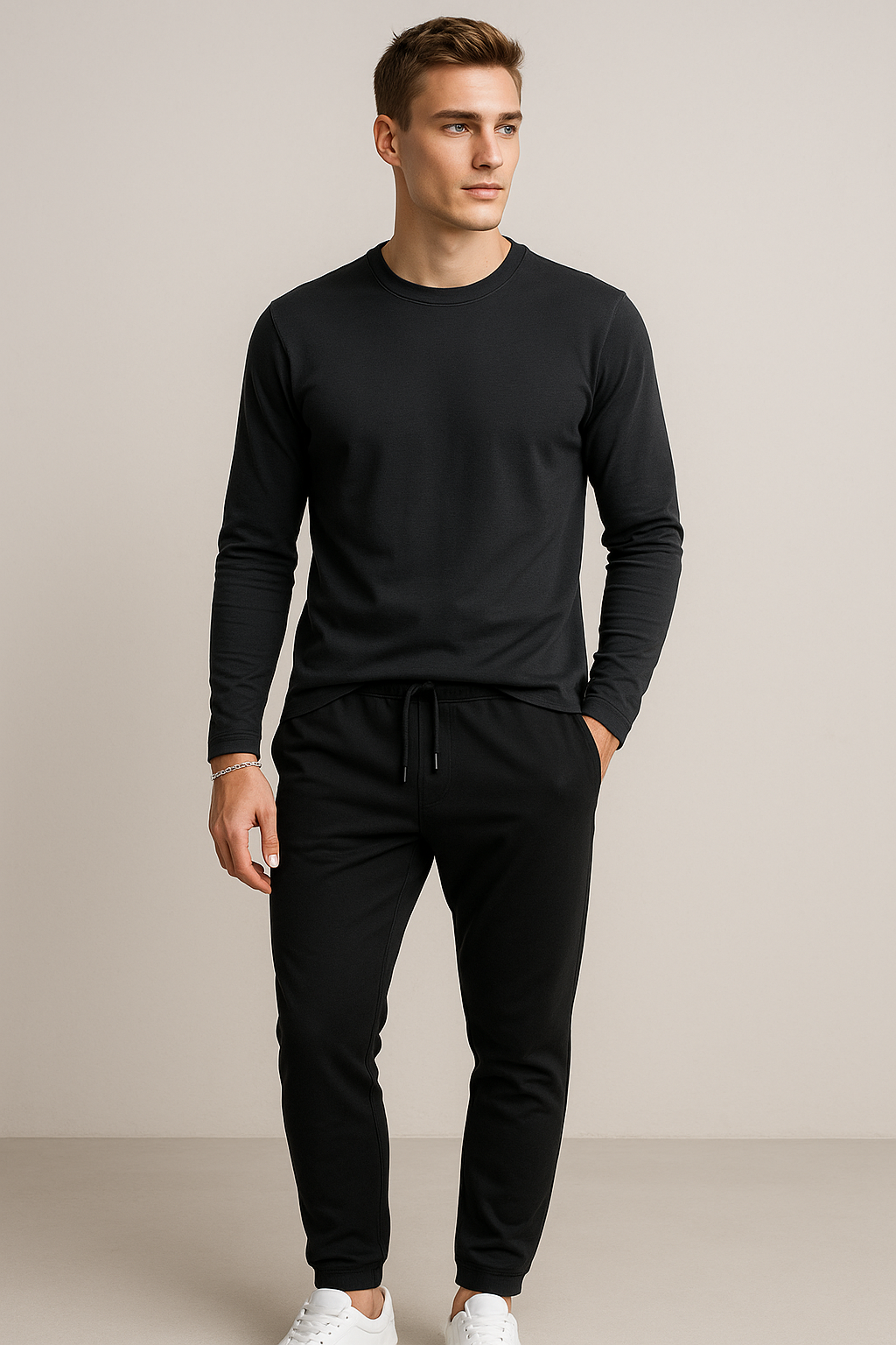 Playeras Para Hombre Manga Larga Textura A55311 Negro