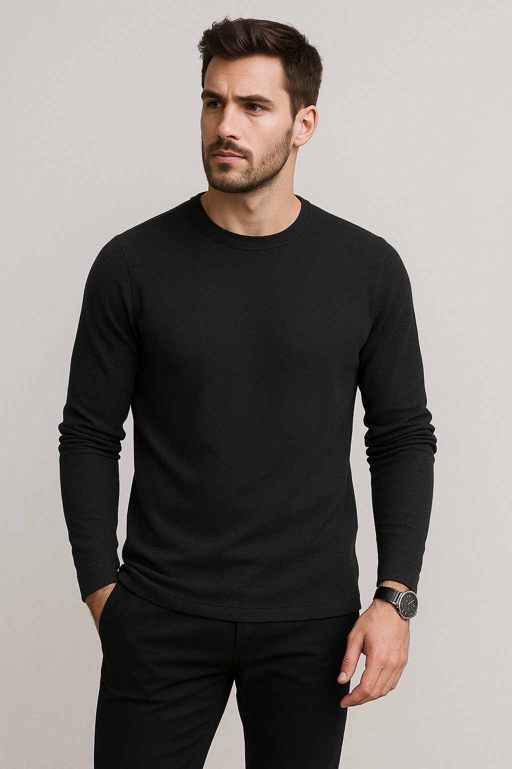 Playeras Para Hombre Jacquard Textura Ligera A55314 Negro