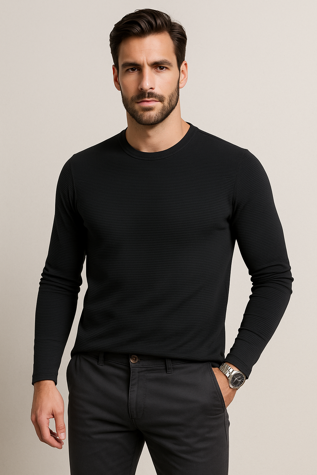 Playeras Para Hombre Básica Acanalada A55315 Negro