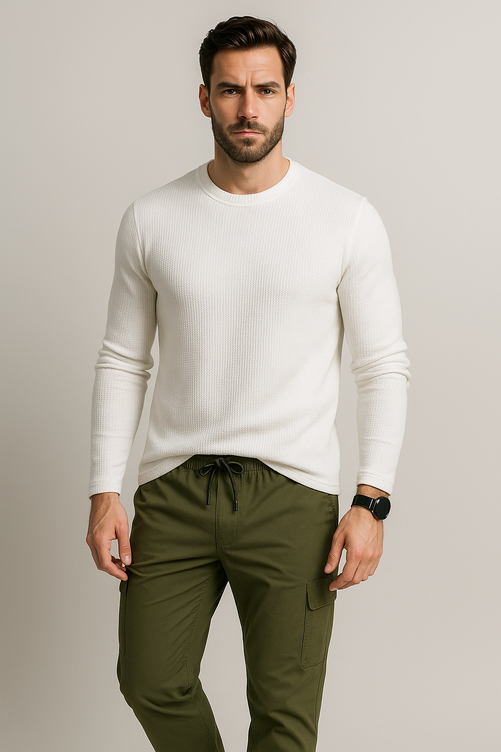 Playeras Para Hombre Textura Waffle A55316 Hueso