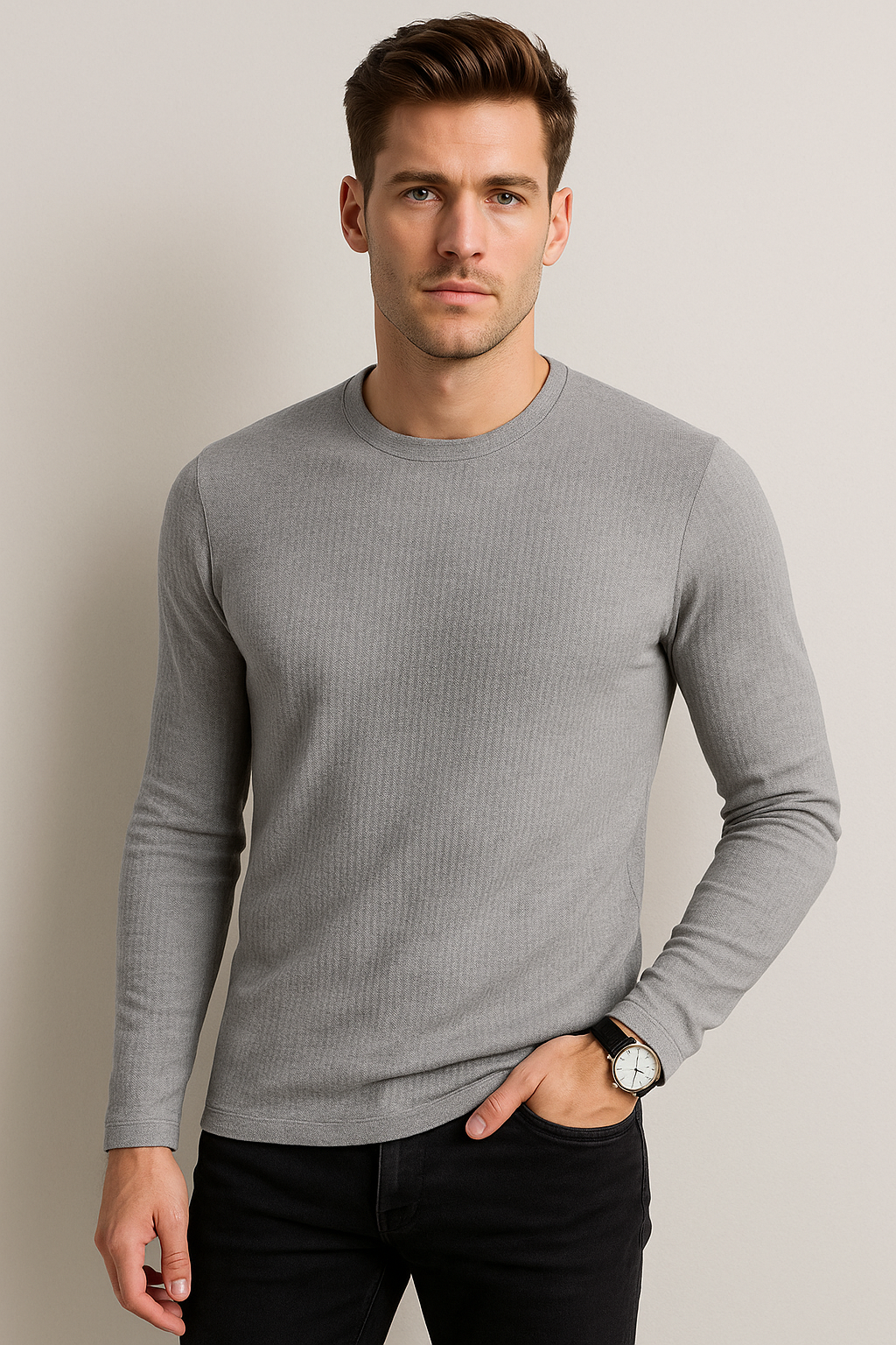 Playeras Para Hombre Textura Waffle A55316 Jaspe