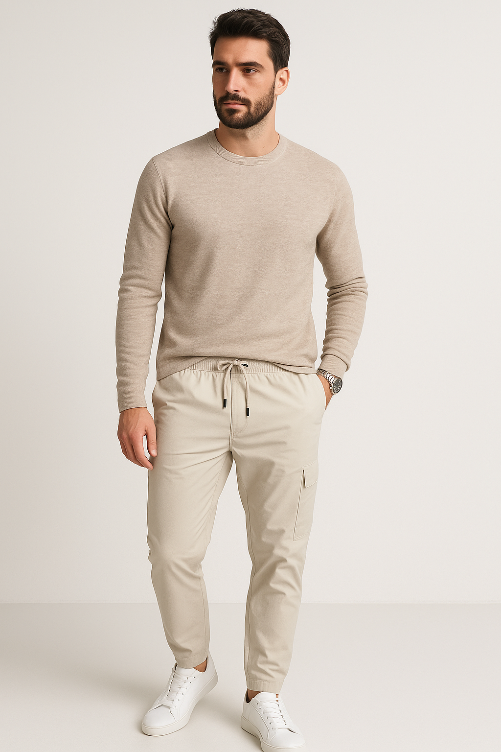 Playeras Para Hombre Manga Larga De Punto A55317 Kaki