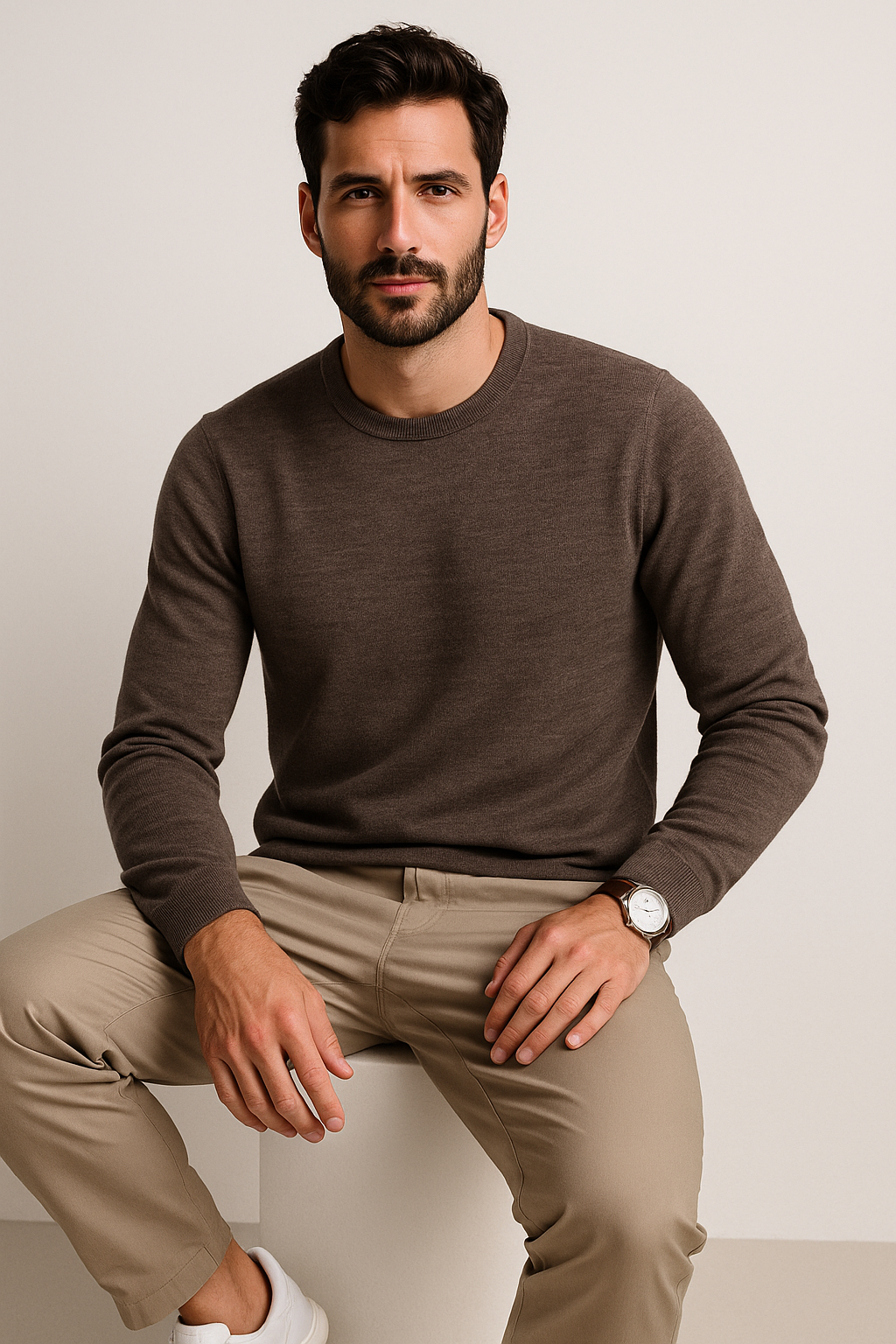 Playeras Para Hombre Manga Larga De Punto A55317 Cafe