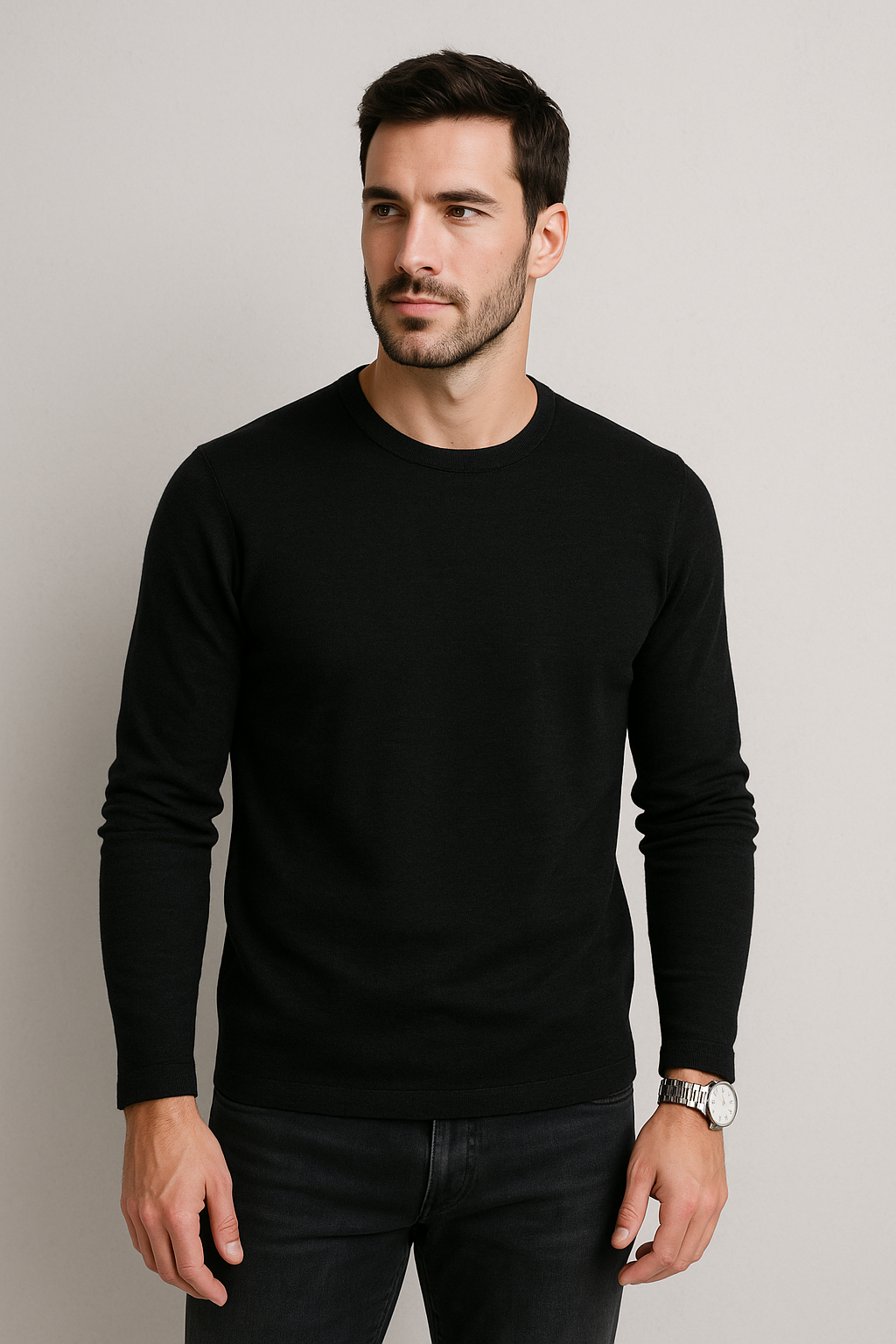 Playeras Para Hombre Manga Larga De Punto A55317 Negro