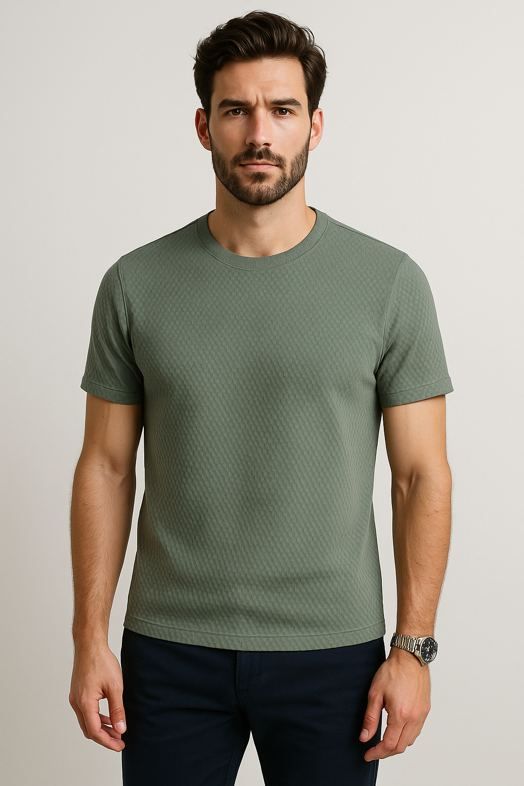 Playeras Para Hombre Jacquard Spandex A55303 Olivo