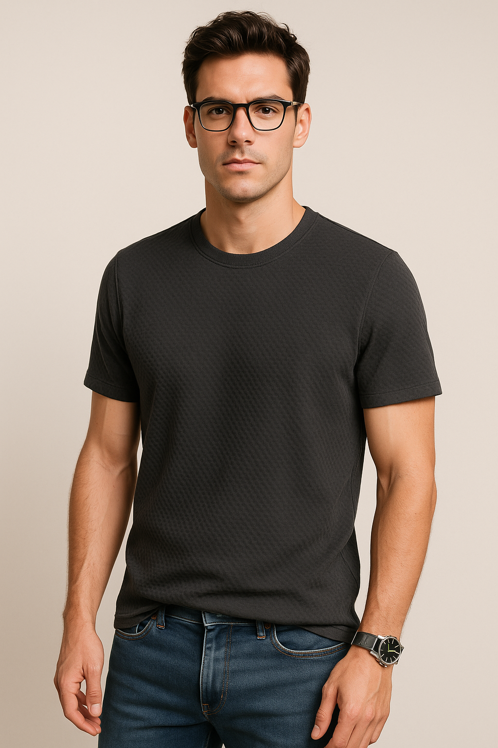 Playeras Para Hombre Jacquard Spandex A55303 Negro