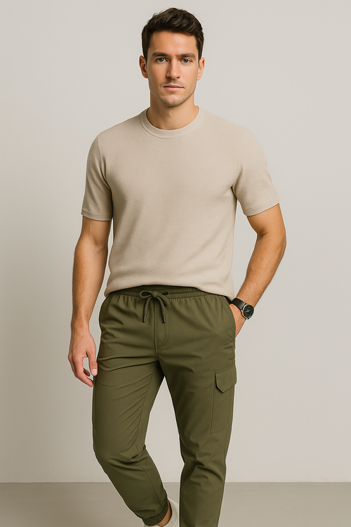 Playeras Para Hombre Manga Corta Textura A55304 Arena