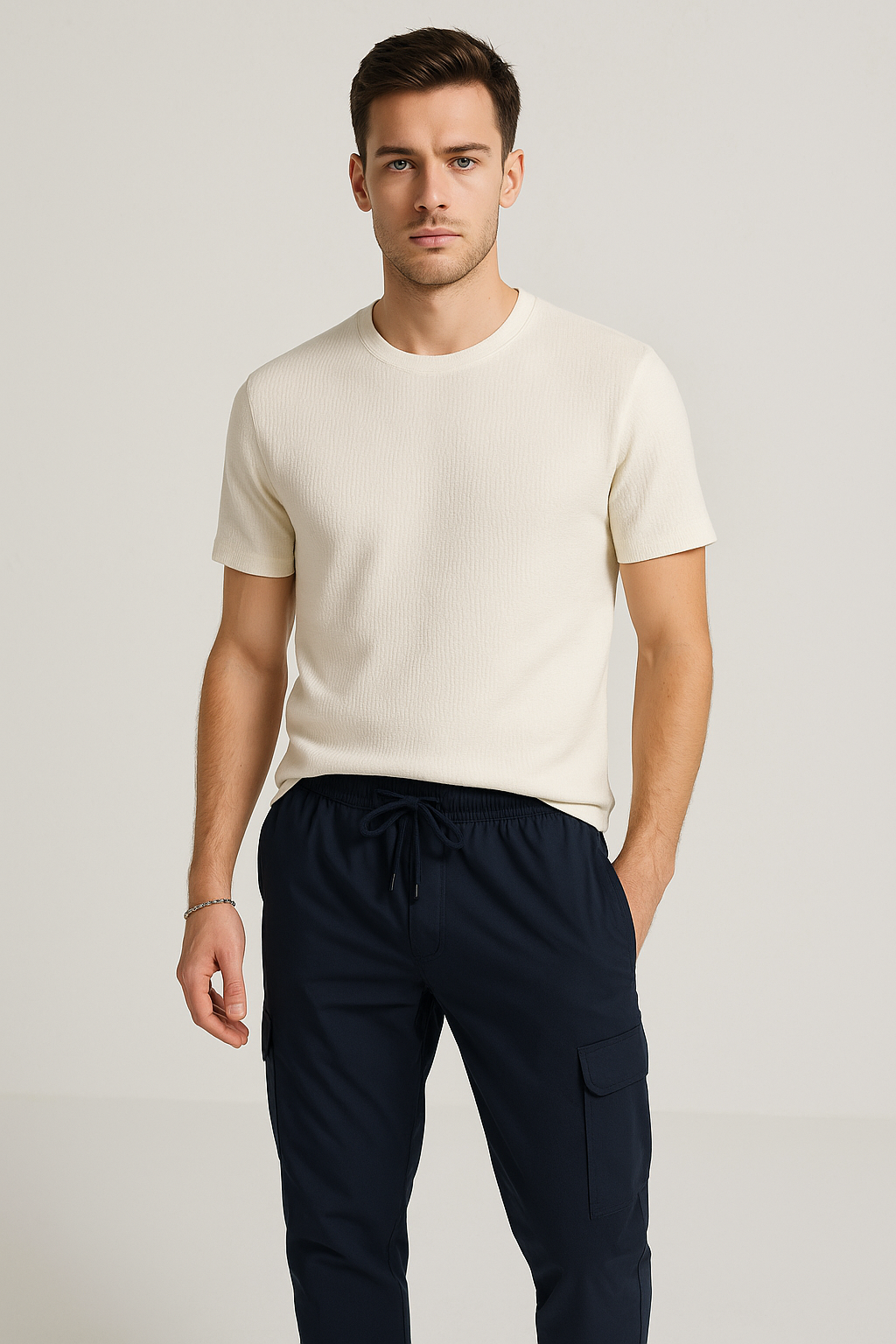 Playeras Para Hombre Manga Corta Textura A55304 Crema