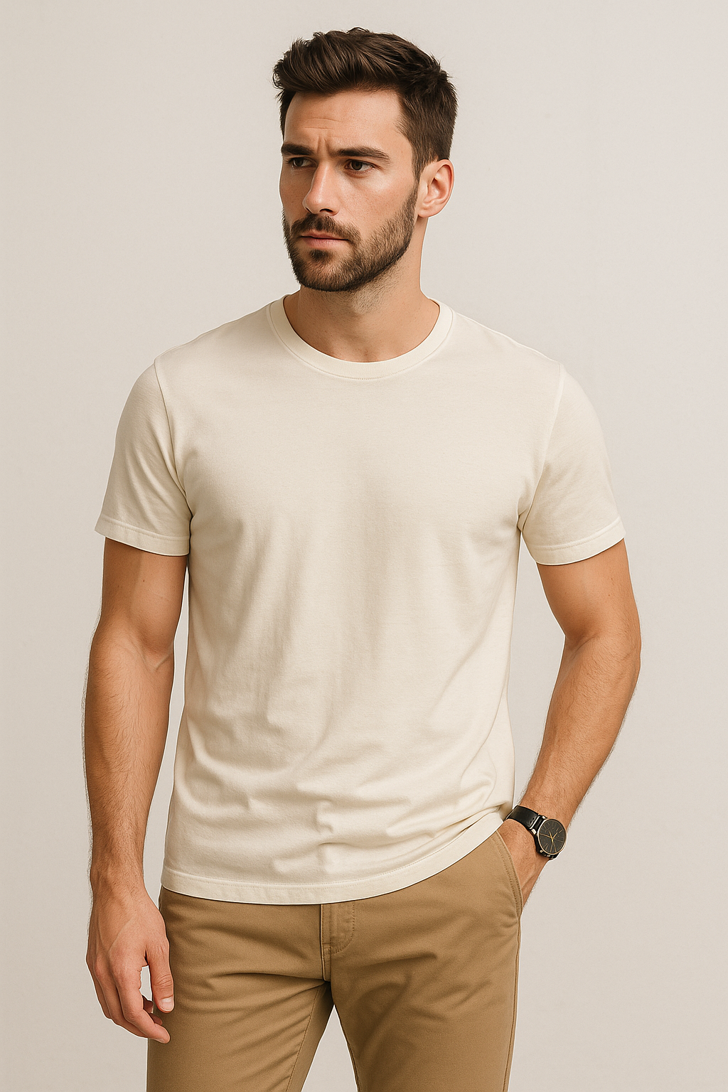 Playeras Para Hombre Manga Corta Midwieght A55306 Crema