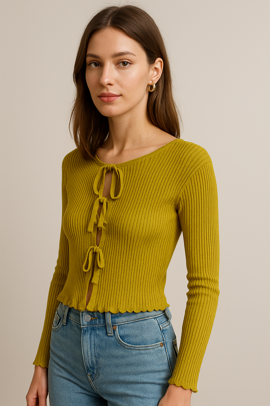Blusas Para Mujer Tejido Diseño De Listones Al Frente O53202 Verde