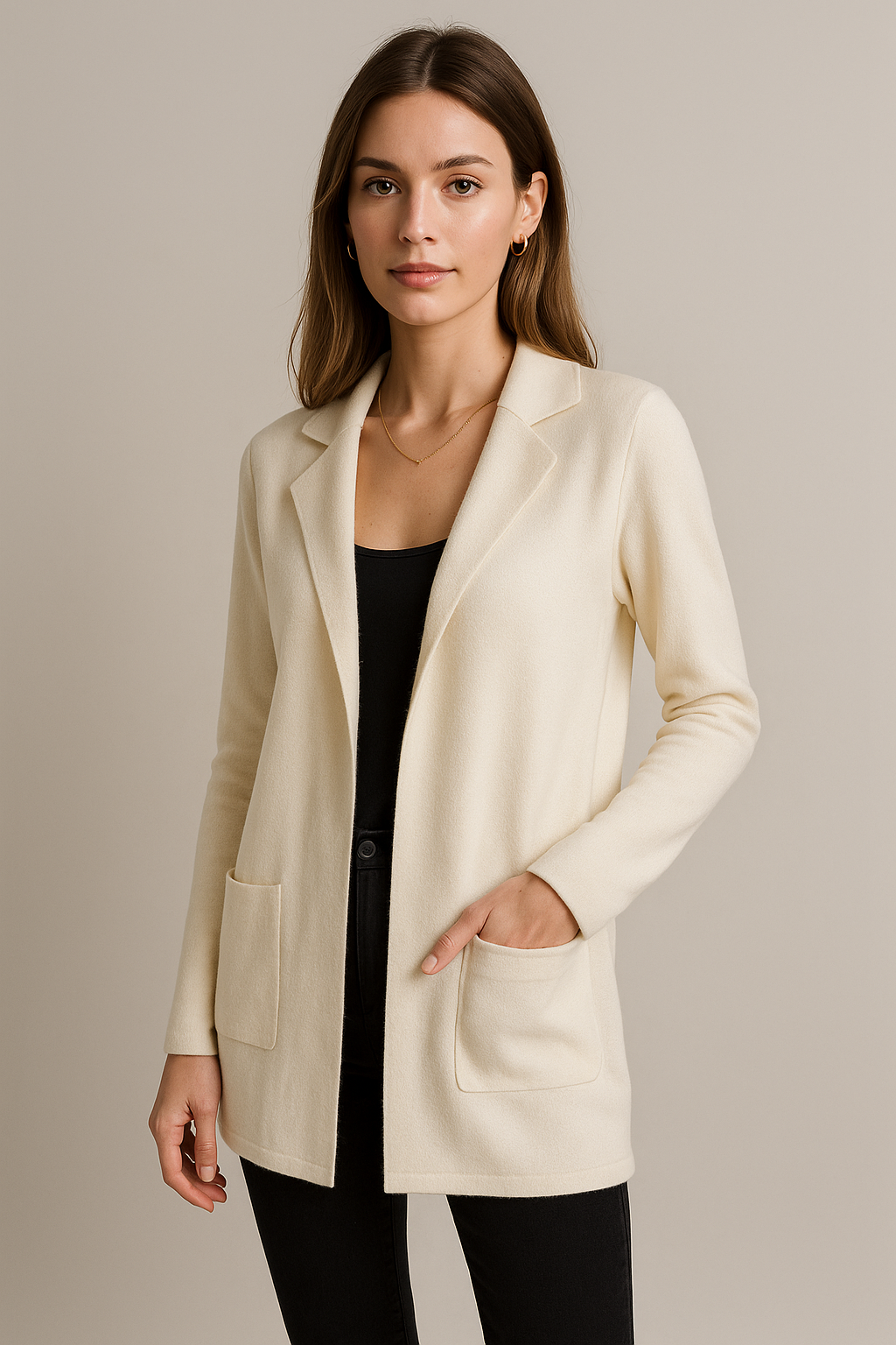 Sueteres Para Mujer Largo Abierto Tipo Gabardina O43205 Hueso