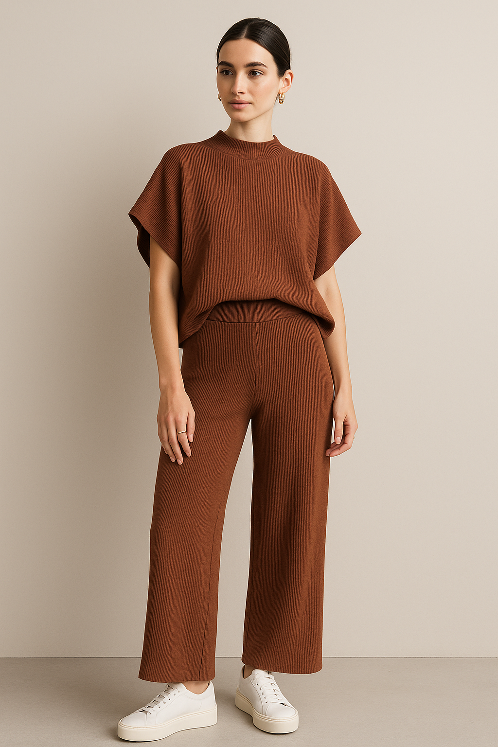 Sets Para Mujer Tejido 2 Pz De Blusa Y Pantalón O53203 Camel