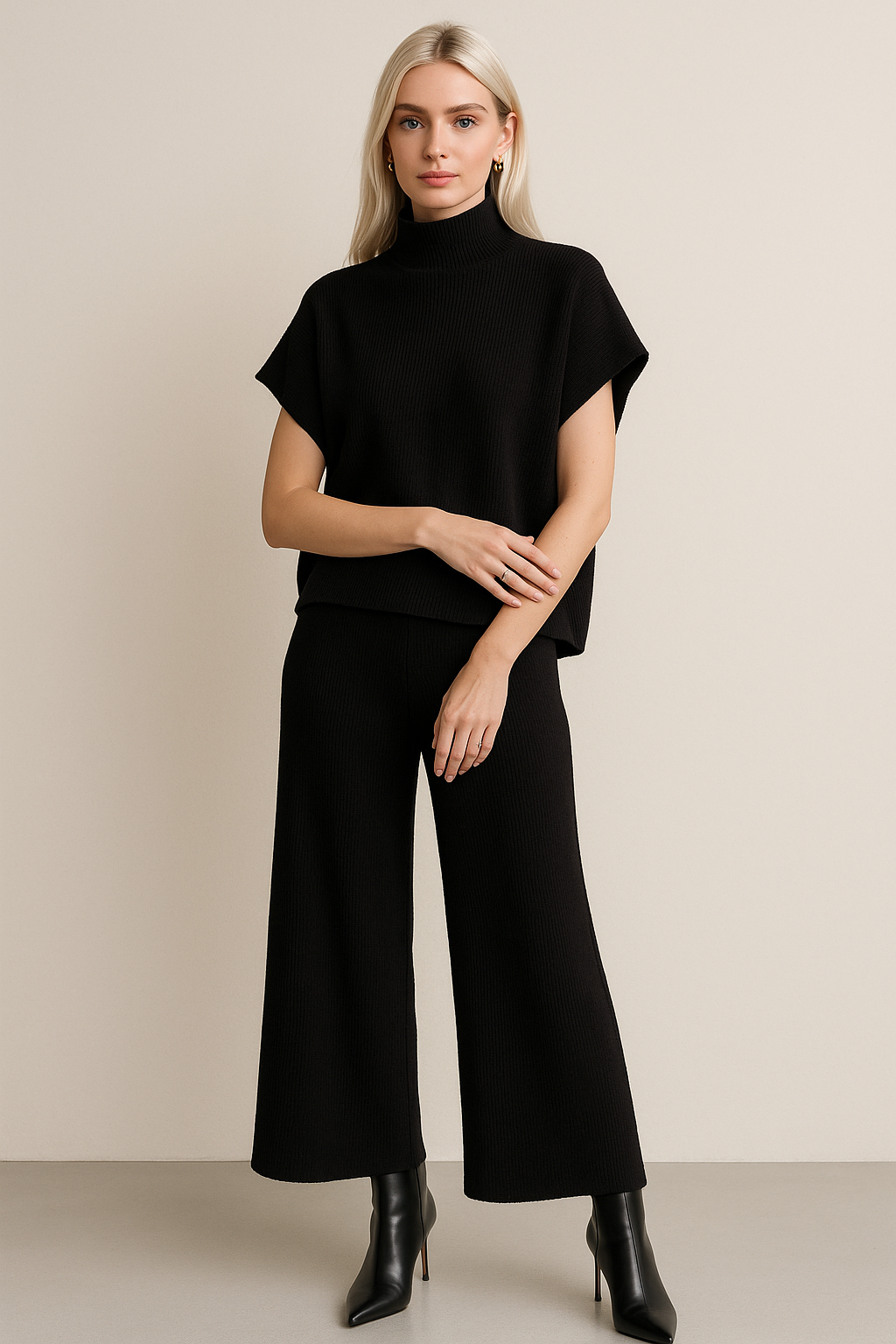 Sets Para Mujer Tejido 2 Pz De Blusa Y Pantalón O53203 Negro